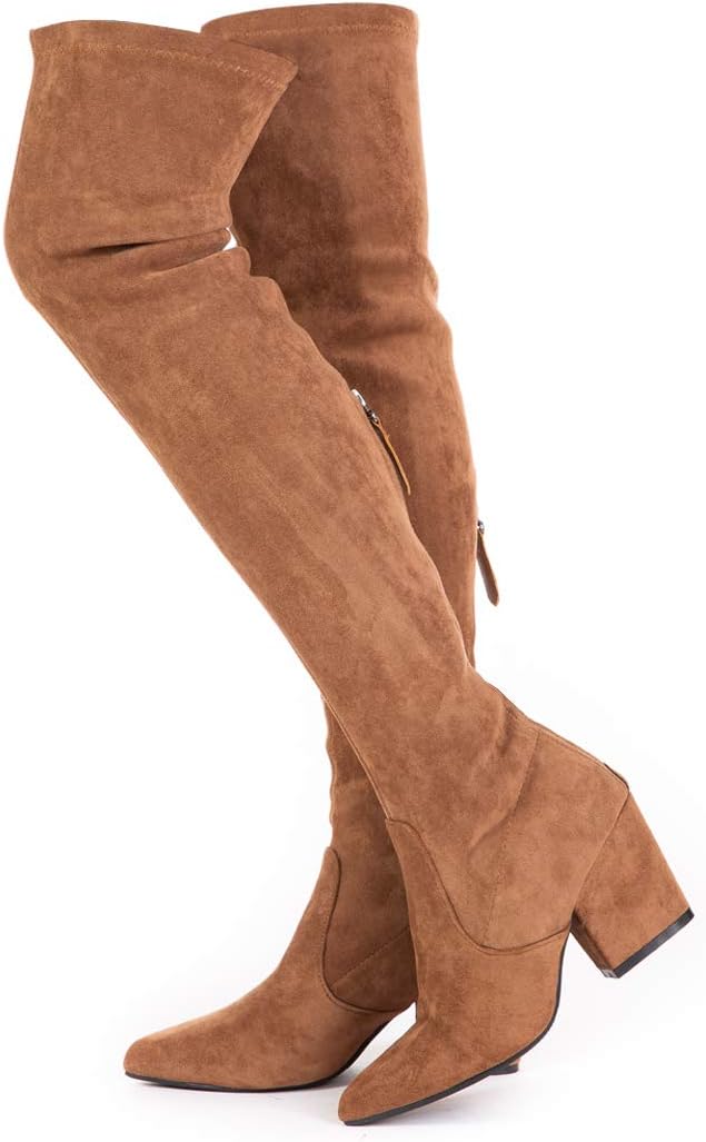 N.N.G Women Over the Knee Boots Thigh High Suede Block Winter Low Above Flat Lon...