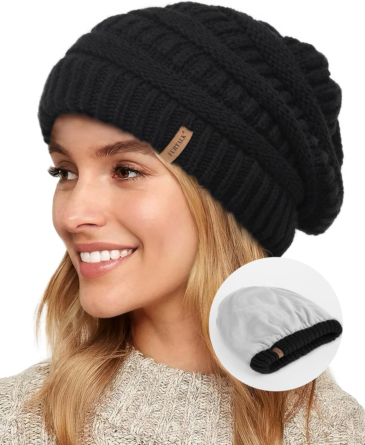 FURTALK Knit Beanie Hat, Special Beanie for Ladies, Unique Fleece Line Ski Skull...