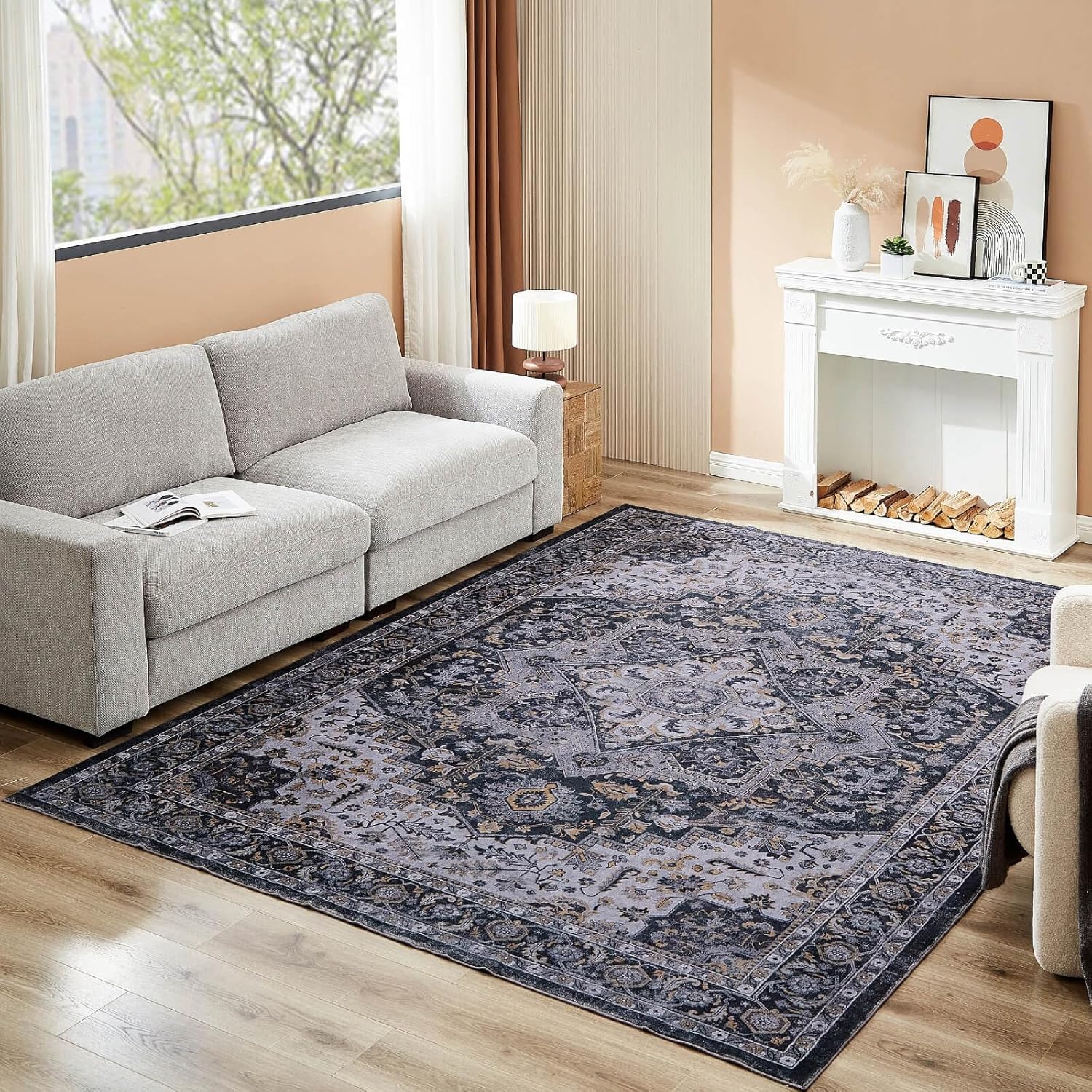 Floralux 5x7 Area Rugs for Living Room, Faux Wool Area Rugs 5x7 for Bedroom, Bla...
