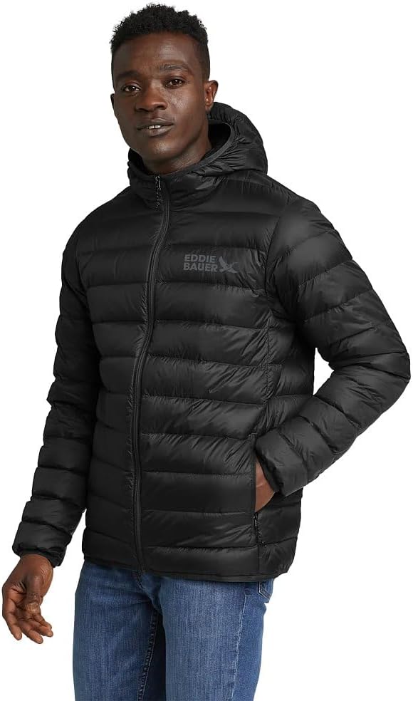 Eddie Bauer Men's Cirruslite Down Jacket X-Large Hooded Black Recycled