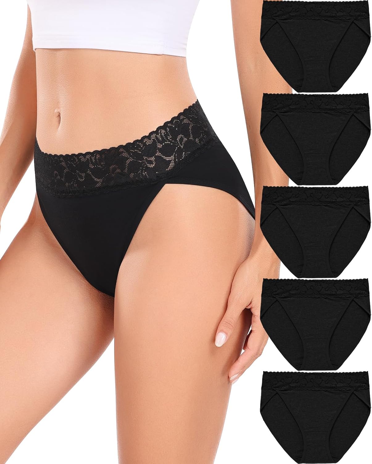 RHYFF Womens Underwear Cotton Bikini Panties High Cut Lace Panty Stretch Hipster...