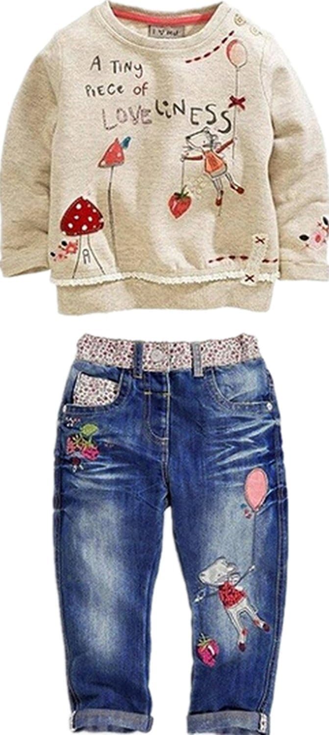 LUKYCILD Toddler Girl Clothes, Special Baby Girl Long Sleeve Top with Jeans Pant...