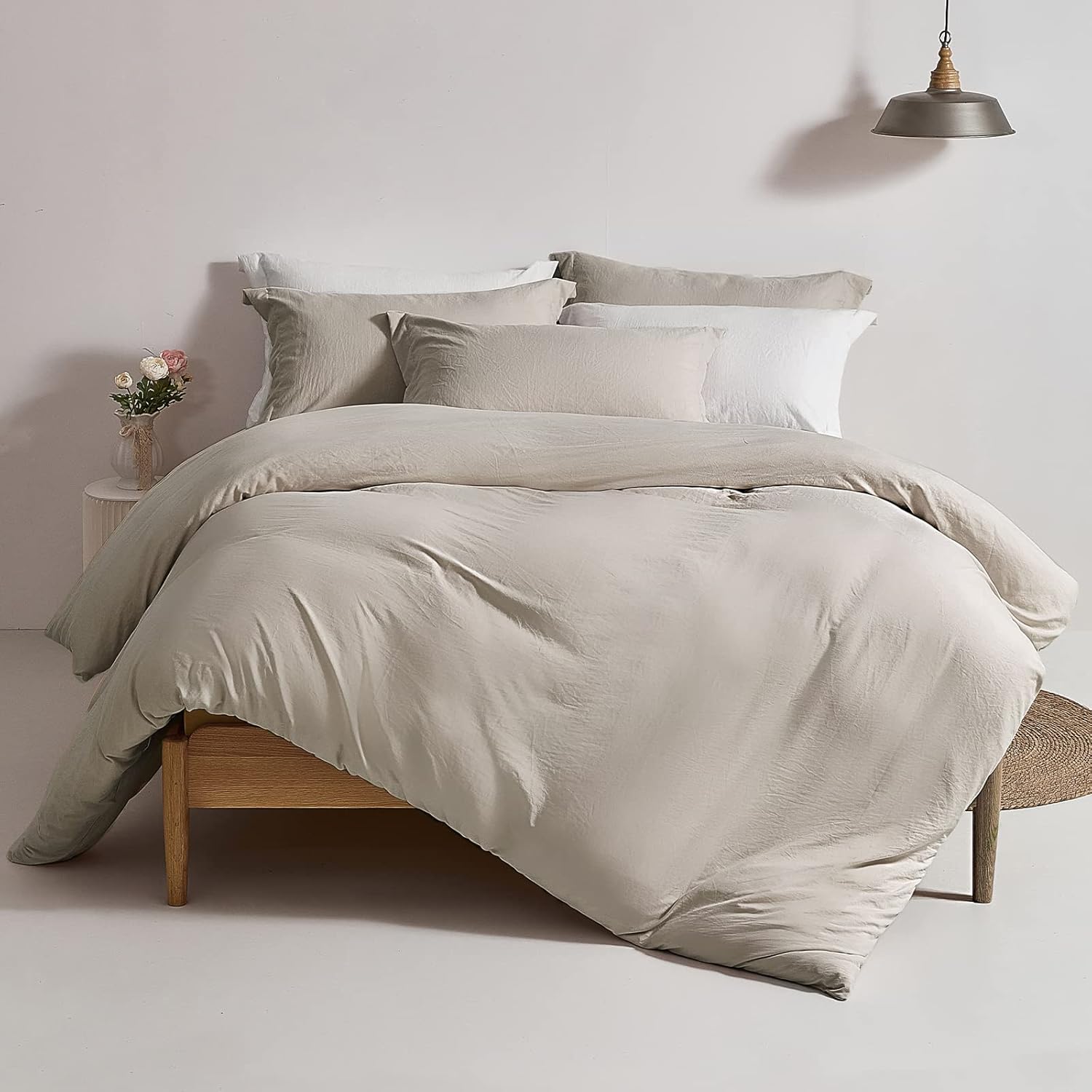 MILDLY Super Soft Duvet Cover, 100% Washed Microfiber Linen Grey Comforter Cover...