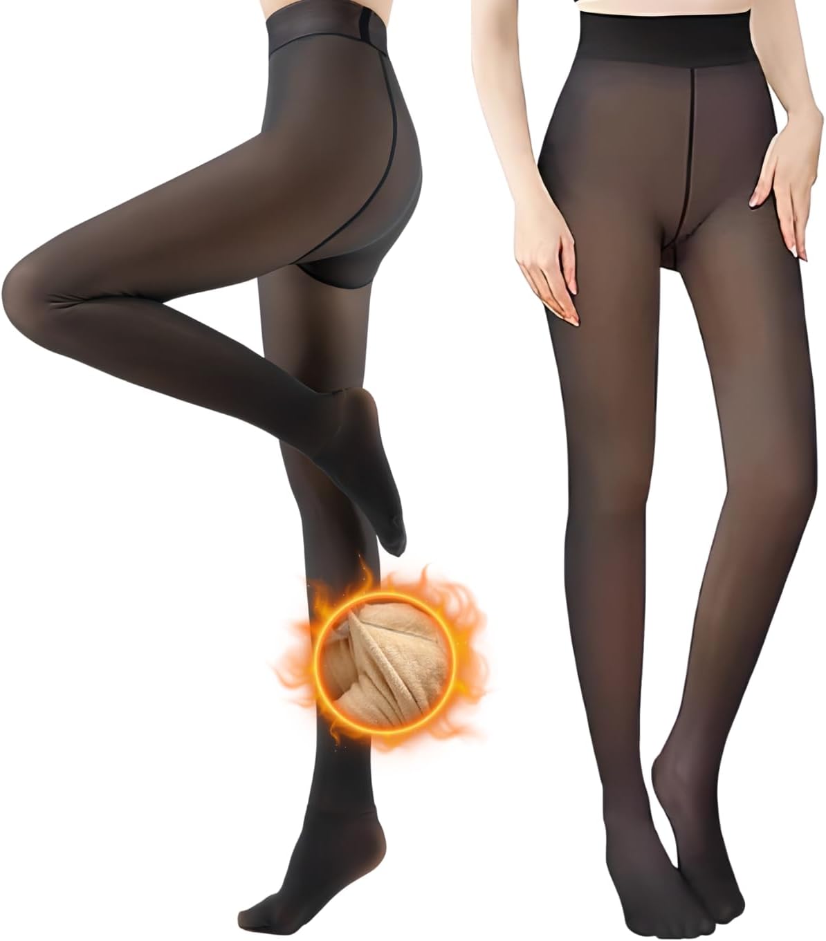 Fleece Lined Tights for Women, Warm Fake Sheer Pantyhose Leggings Thick Transluc...