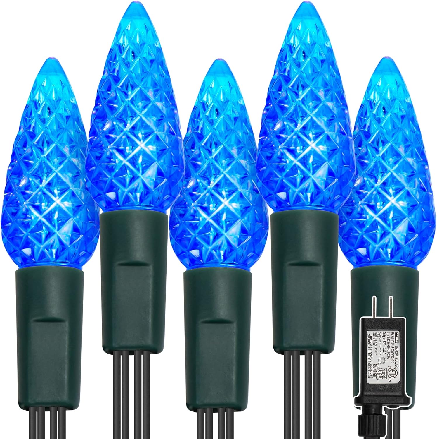 WATERGLIDE C6 Christmas Lights, 33ft 100 LED Faceted String Lights Green Wire Fa...