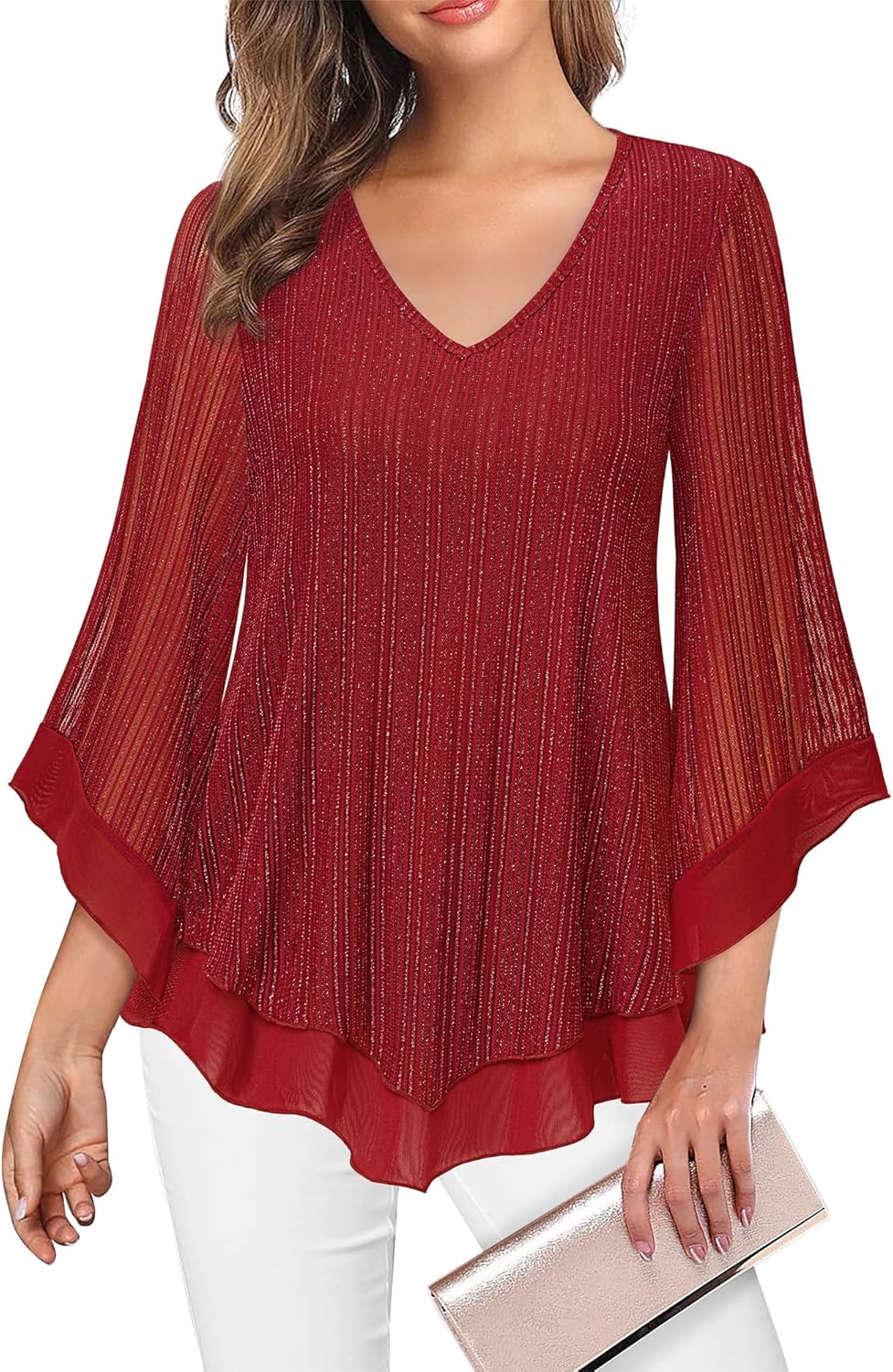 Lotusmile Womens Blouse, Special Dressy Mesh Shirt, Innovative Double Layers Blo...