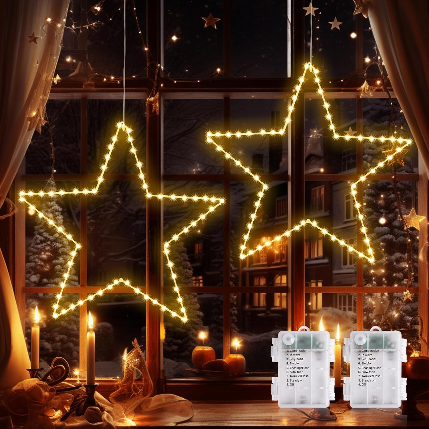 GlobaLink Christmas Star Lights, Special Ultra Large Battery Window Star Lights,...