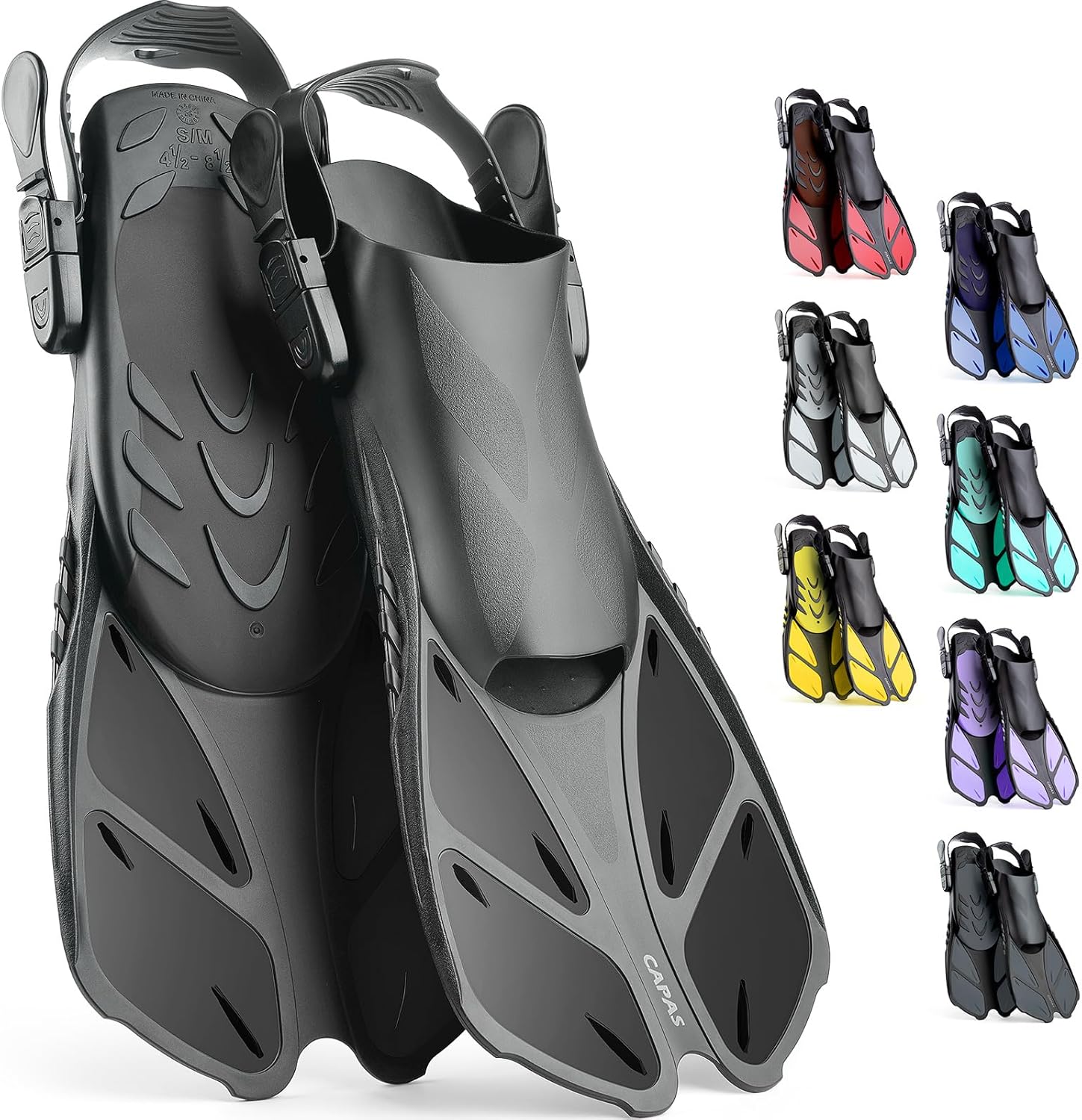 CAPAS Snorkel Fins, Swim Fins Travel Size Short Adjustable for Snorkeling Diving...