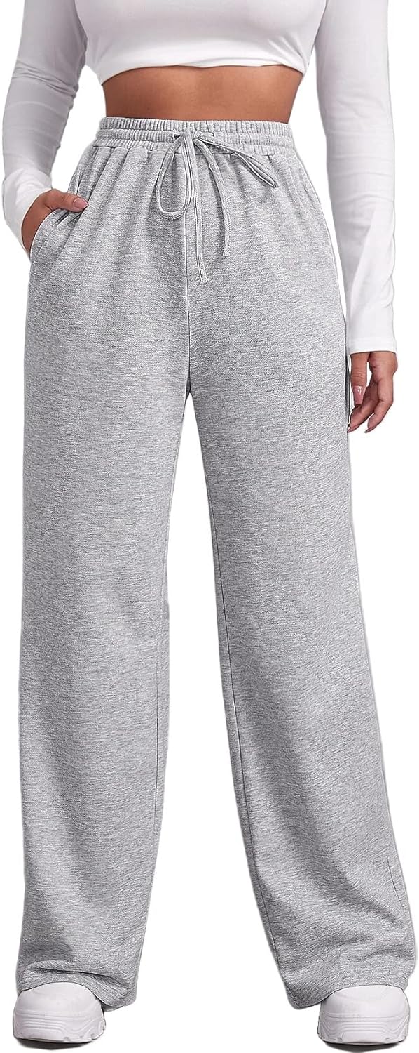 Wide Leg Sweatpants for Women Elastic High Waisted Drawstring Loose Pants with P...