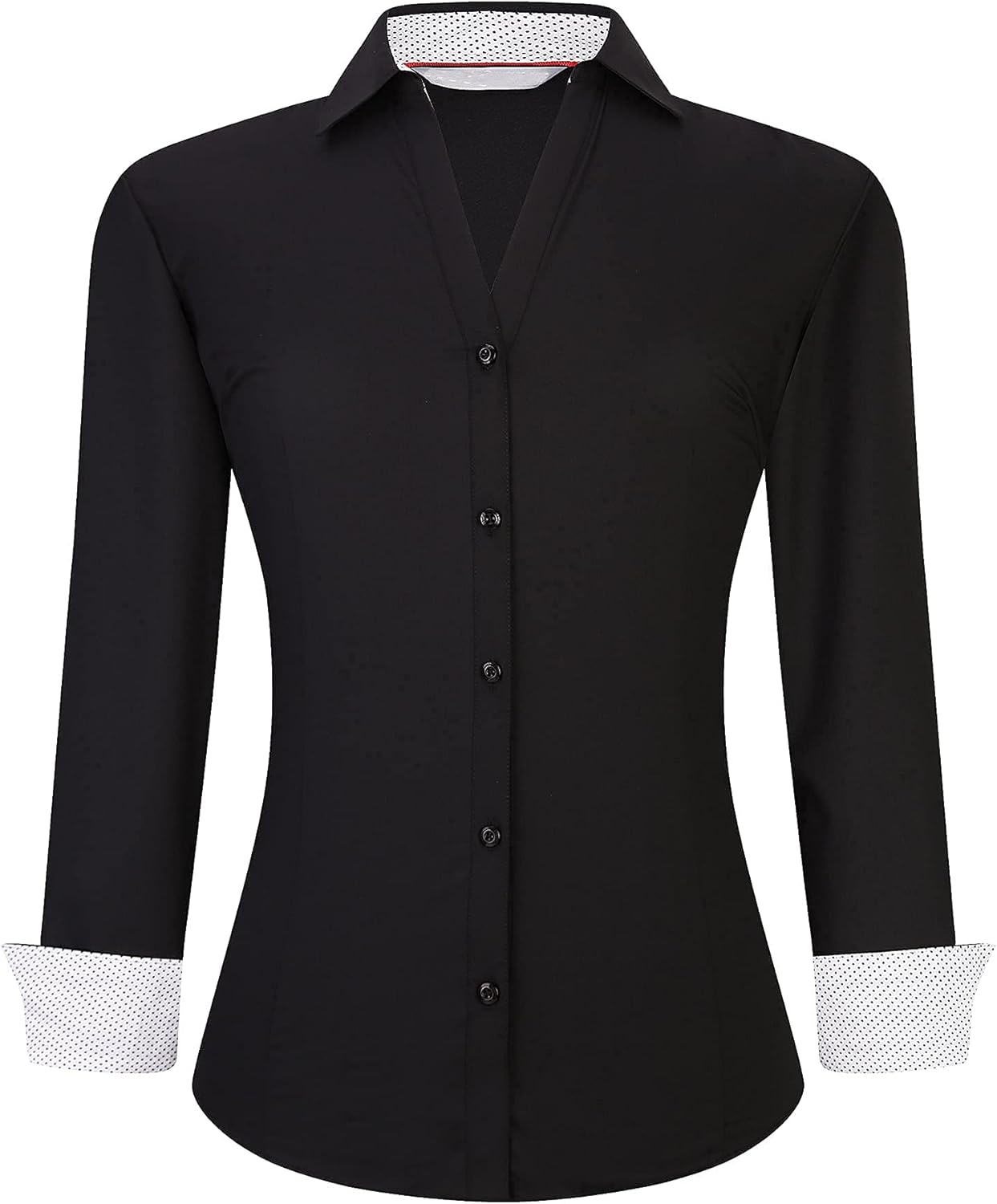 WARHORSEE Womens Button Down Shirt Long Sleeve Work Dress Shirts, V Neck Easy Ca...