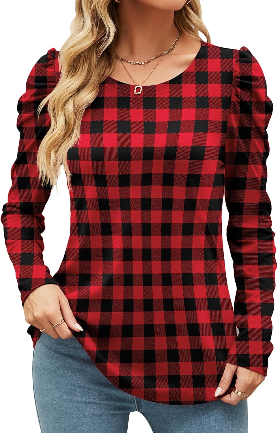 Ivicoer Women's Puff Sleeve Crew Neck Tunic Tops Casual Cute Loose Fit T Shirts...