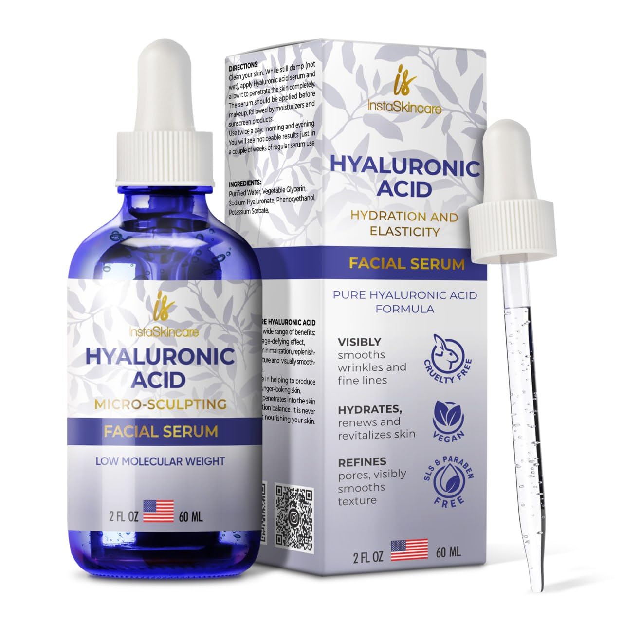 InstaSkincare Hyaluronic Acid Serum for Face (2 Oz) - Serum for Skin and Lips -...