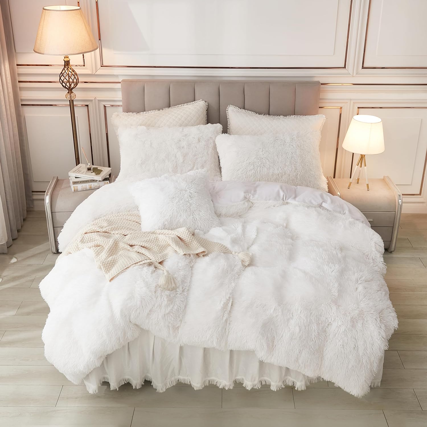 annadaif Plush White Queen Duvet Cover, Special Comforter Cover With Fluffy Soft...