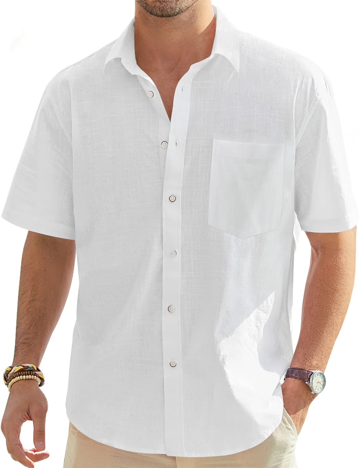 J.VER Men's Short Sleeve Linen Shirt, Special Summer Beach Shirt with Pocket, In...