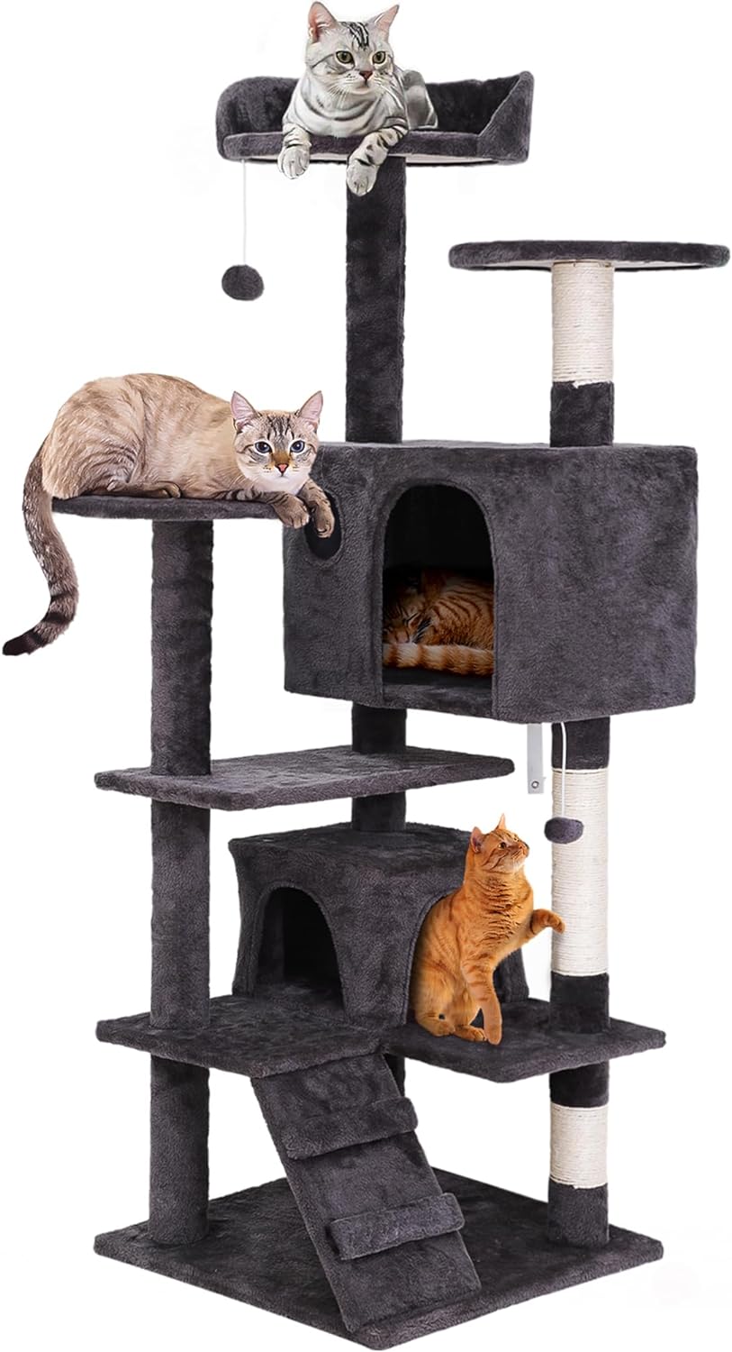 54 in Cat Tree Cat Tower for Indoor Cats Plush Cat Condo Multi-Level Cat Furnitu...