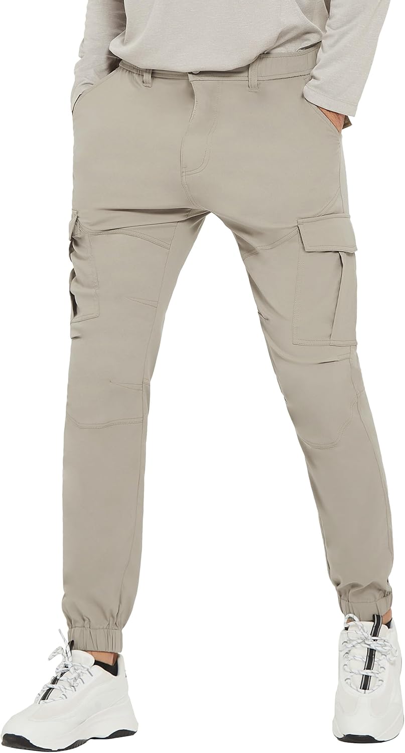 PULI Men's Waterproof Hiking Pants, Slim Fit Cargo Joggers, Stretch Quick Dry Ou...