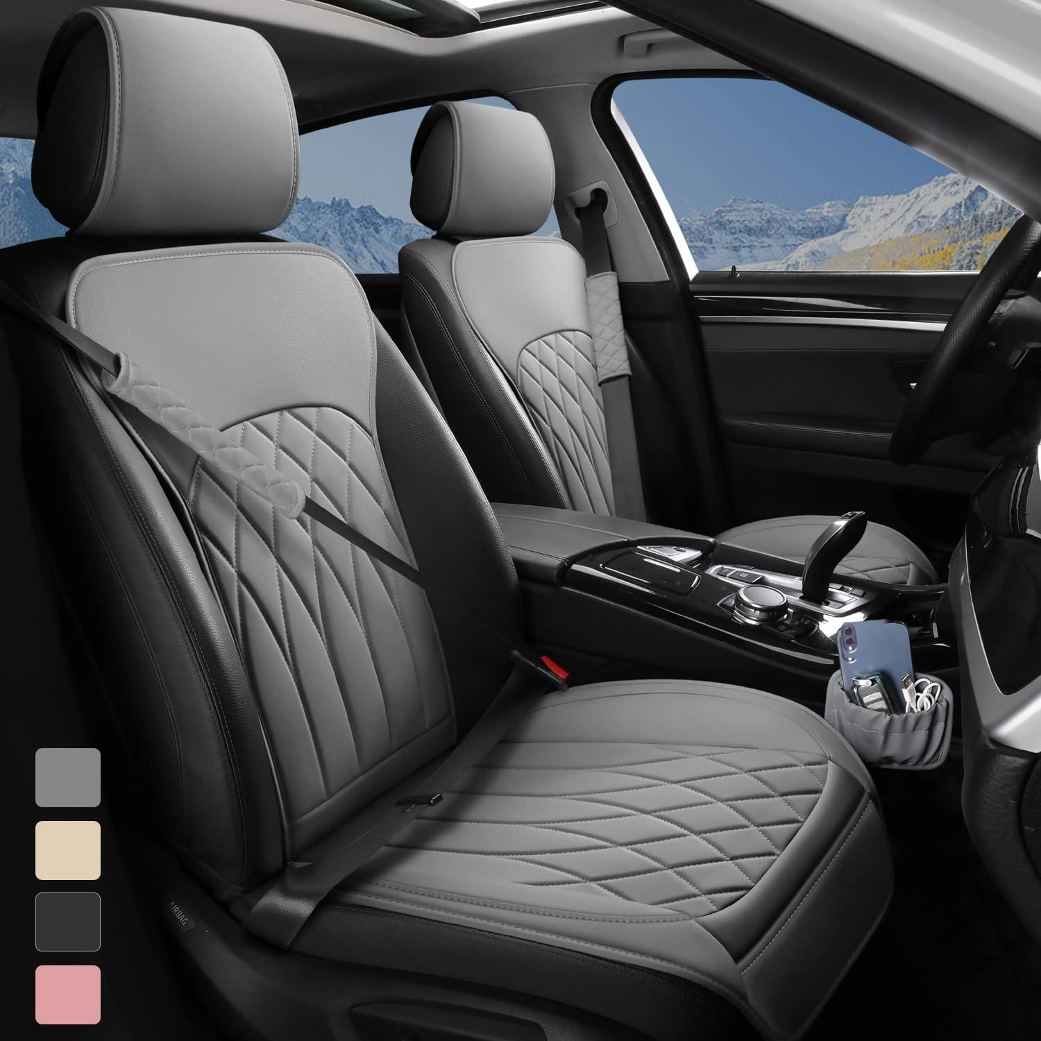 2 Pack Leather Front Car Seat Covers, Universal Sideless Car Seat Protectors wit...