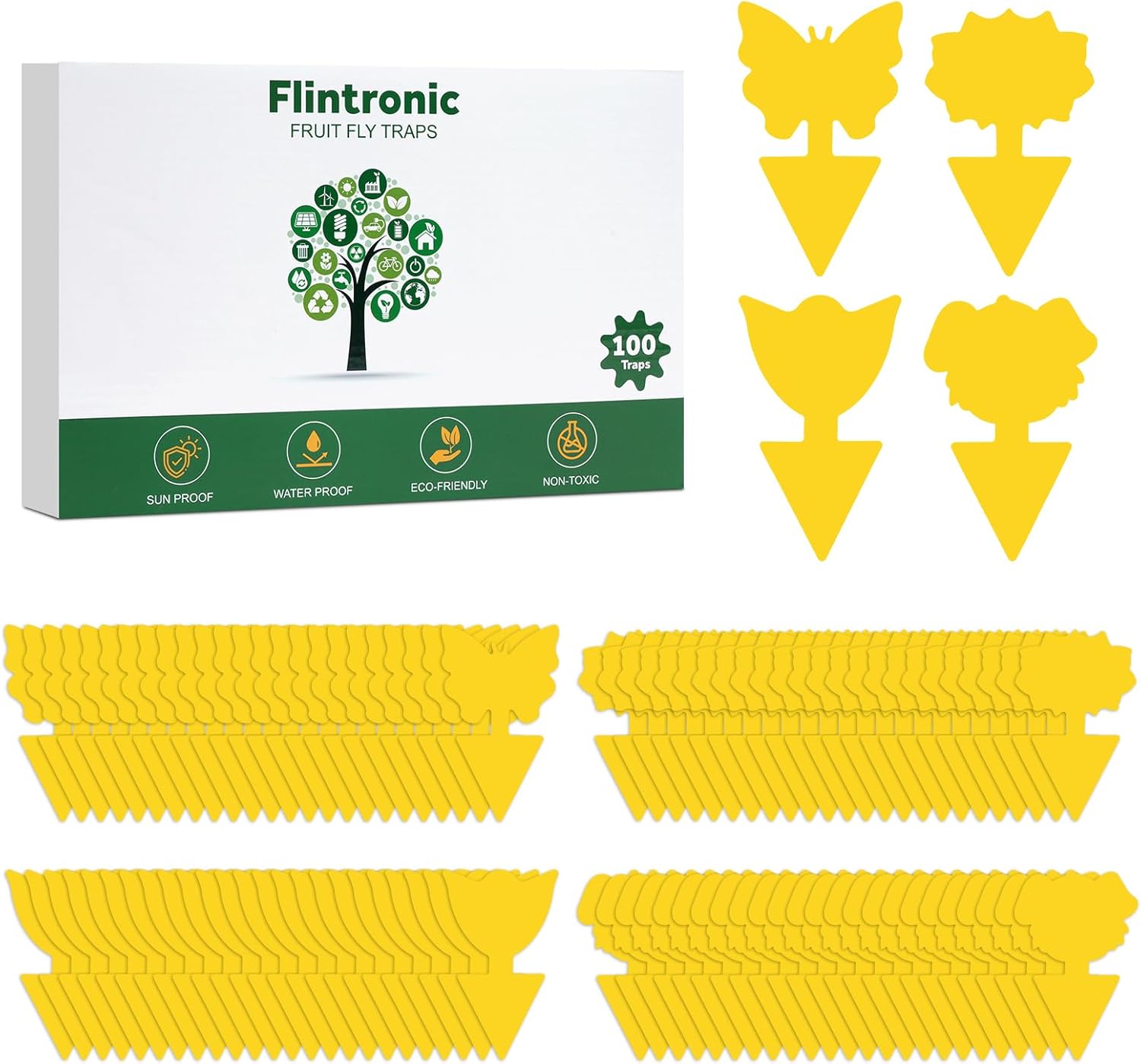 Flintronic Fruit Fly Traps, 100 Pack Yellow Double-sided Fungus Gnat Sticky Catc...
