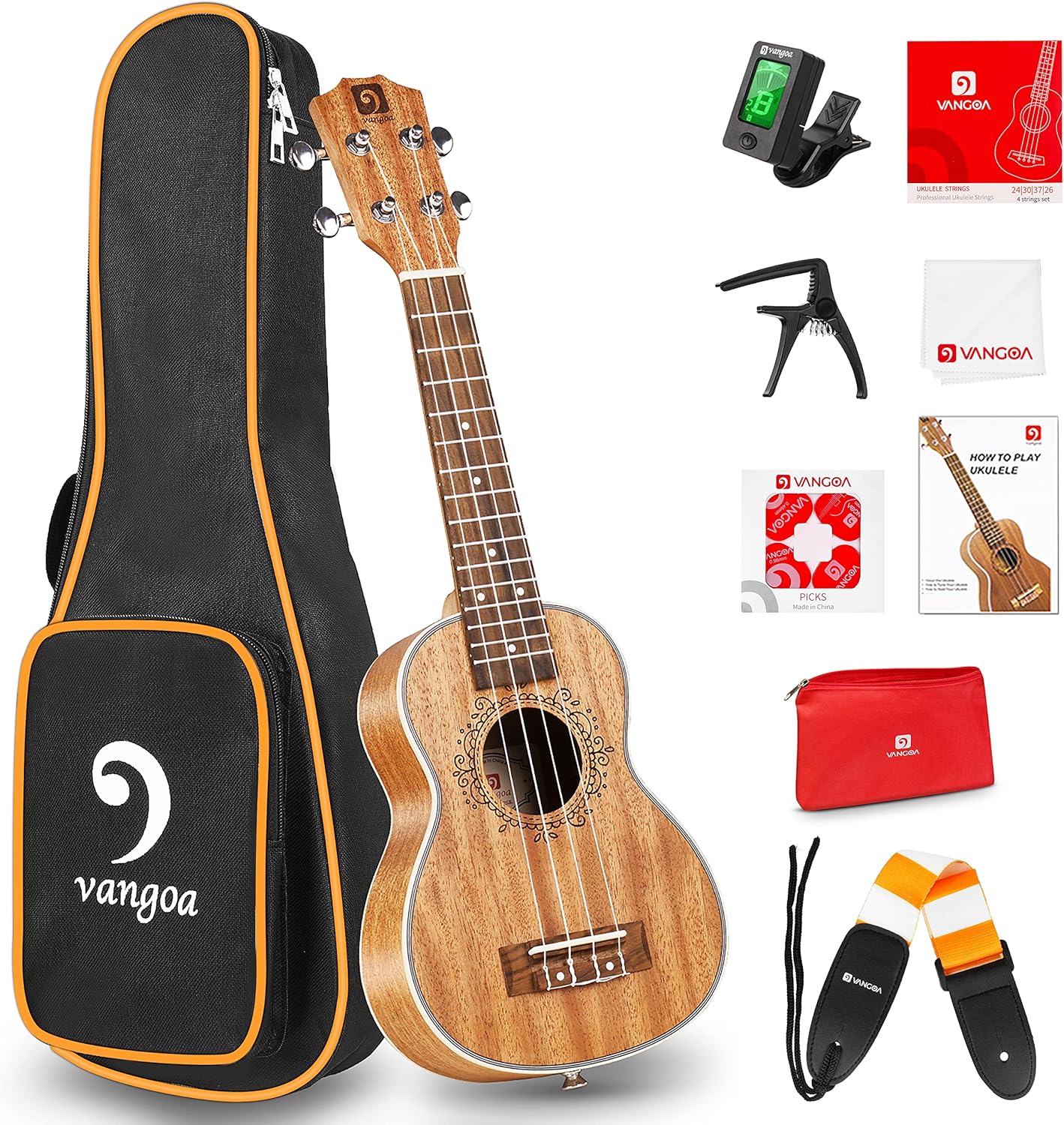 Vangoa Soprano Ukulele, Special Acoustic Ukulele Set for Professional Beginners...