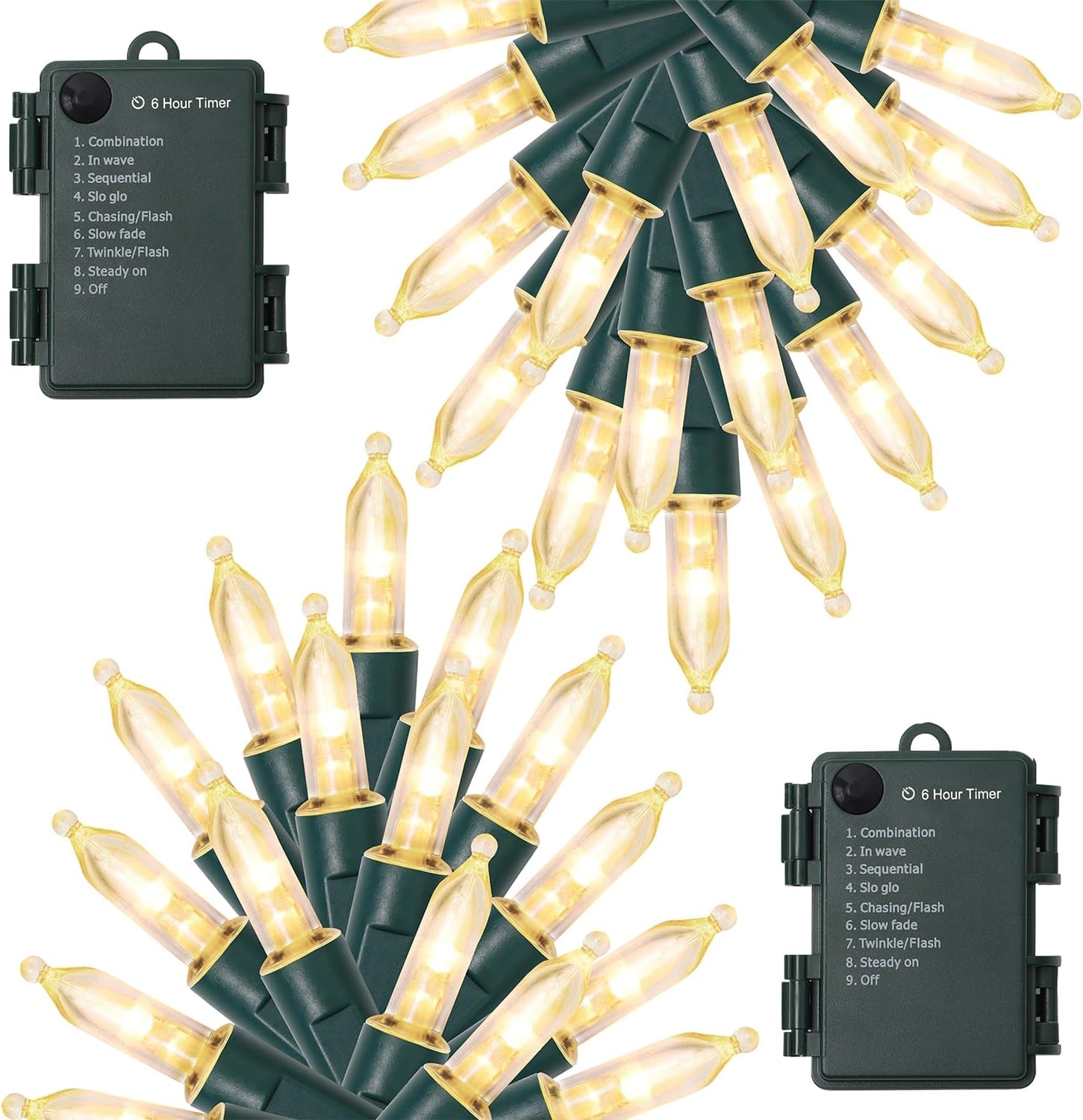 WATERGLIDE 2 Pack 50 LED Outdoor Christmas Lights, 16FT Battery Operated Mini St...