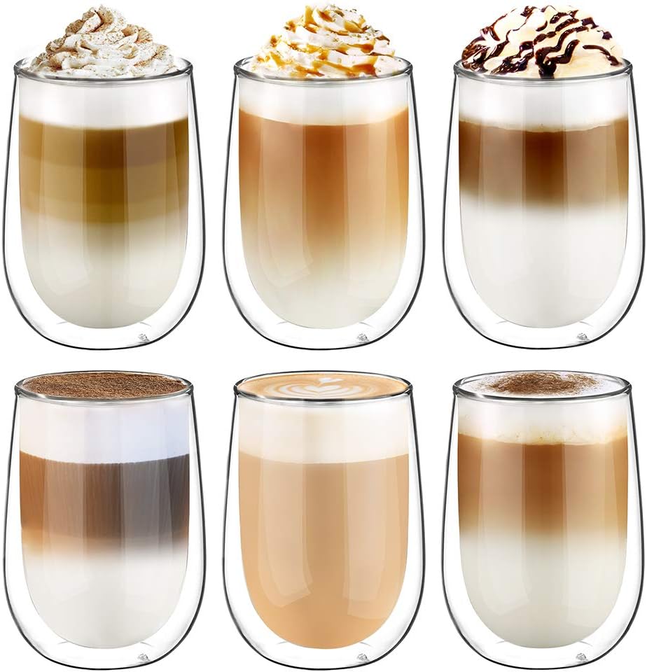 glastal 6x350ml Double Walled Glasses, Special Coffee Glass Mugs, Innovative Cap...