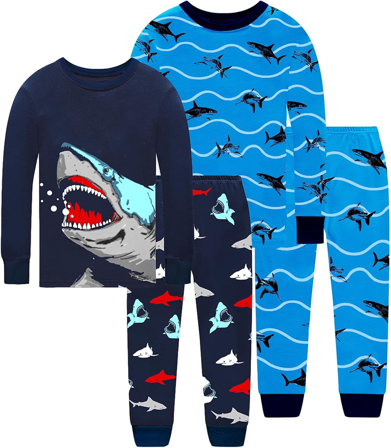 Cotton 4 Piece Pajamas Boys Long Sleeve Sets Toddler Boys Pjs Kids Sleepwear Set...