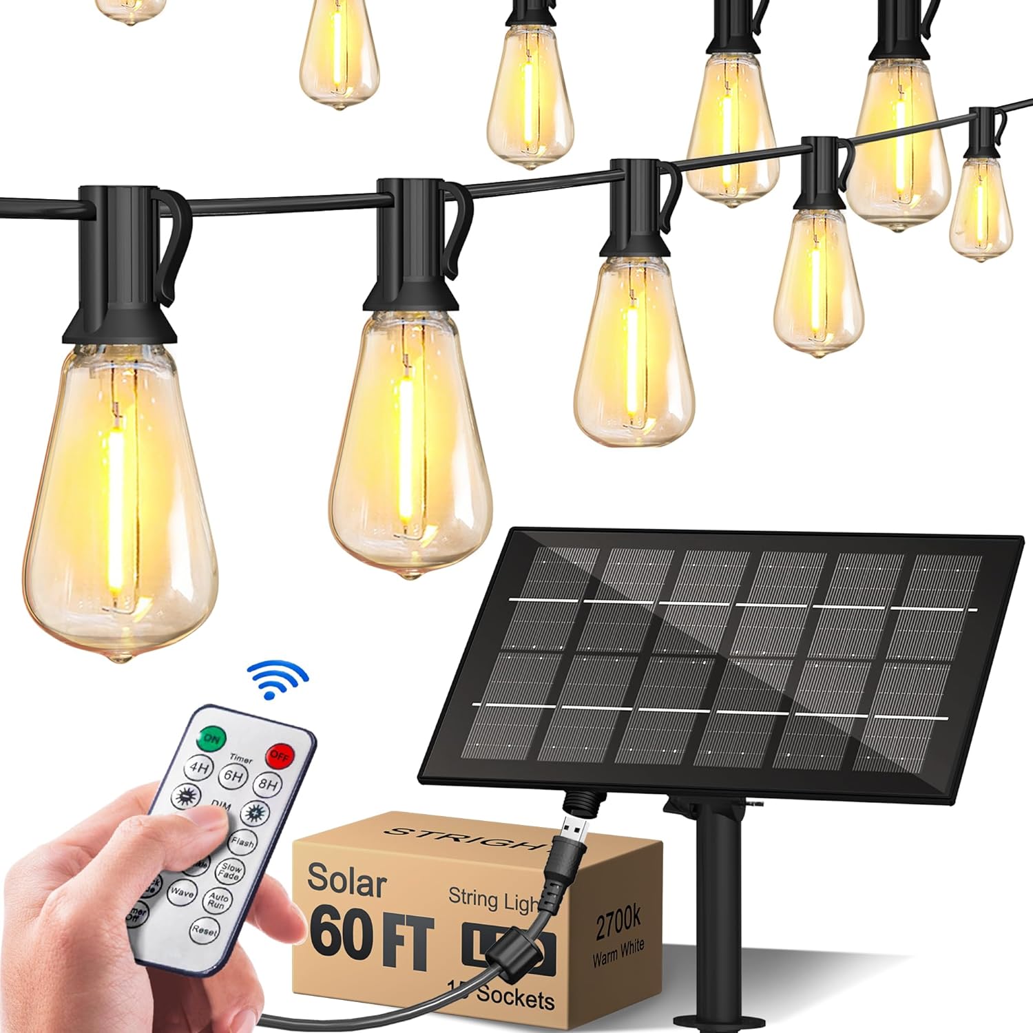 Stright 60FT Solar String Lights for Outside with Remote, Patented USB Connector...