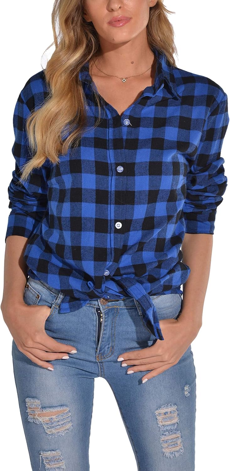 GUANYY Womens Long Sleeve Shirts, Special Classic Button Down Flannel Shirt, Inn...