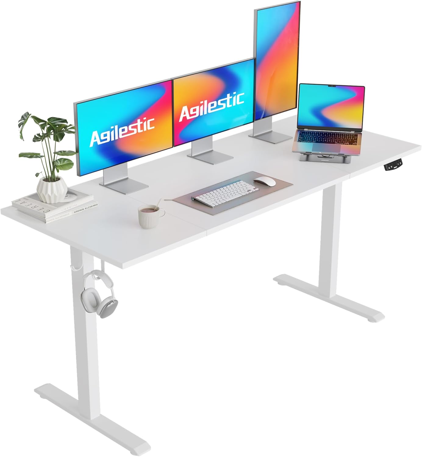 Electric Standing Desk, Large 63 x 24 Inches Height Adjustable Desk, Sit Stand u...