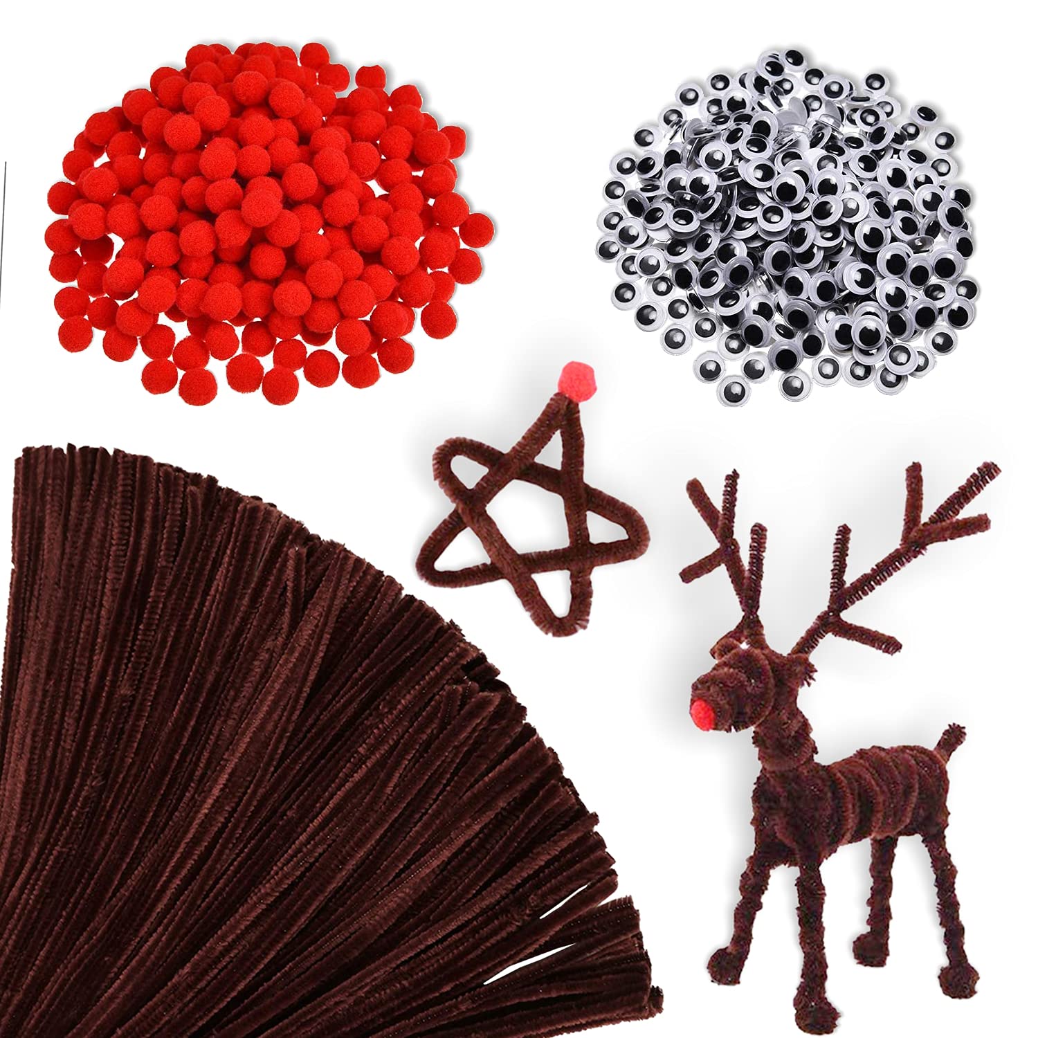 940 Pcs Brown Pipe Cleaners, Christmas Reindeer DIY Craft Set, 200 Pcs Brown Pip...