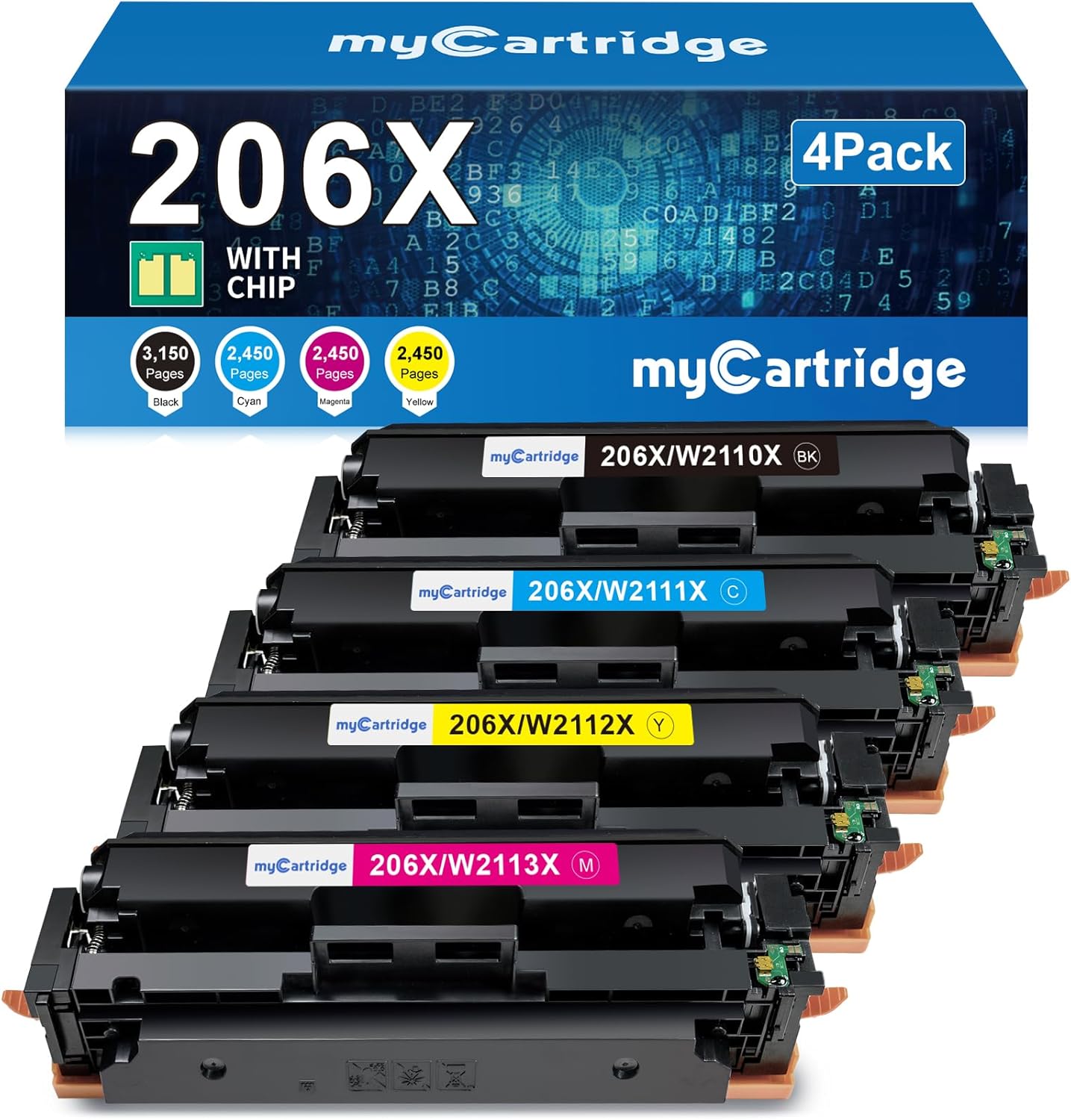 206X Toner Cartridges 4 Pack High Yield (with Chip) Compatible Replacement for H...