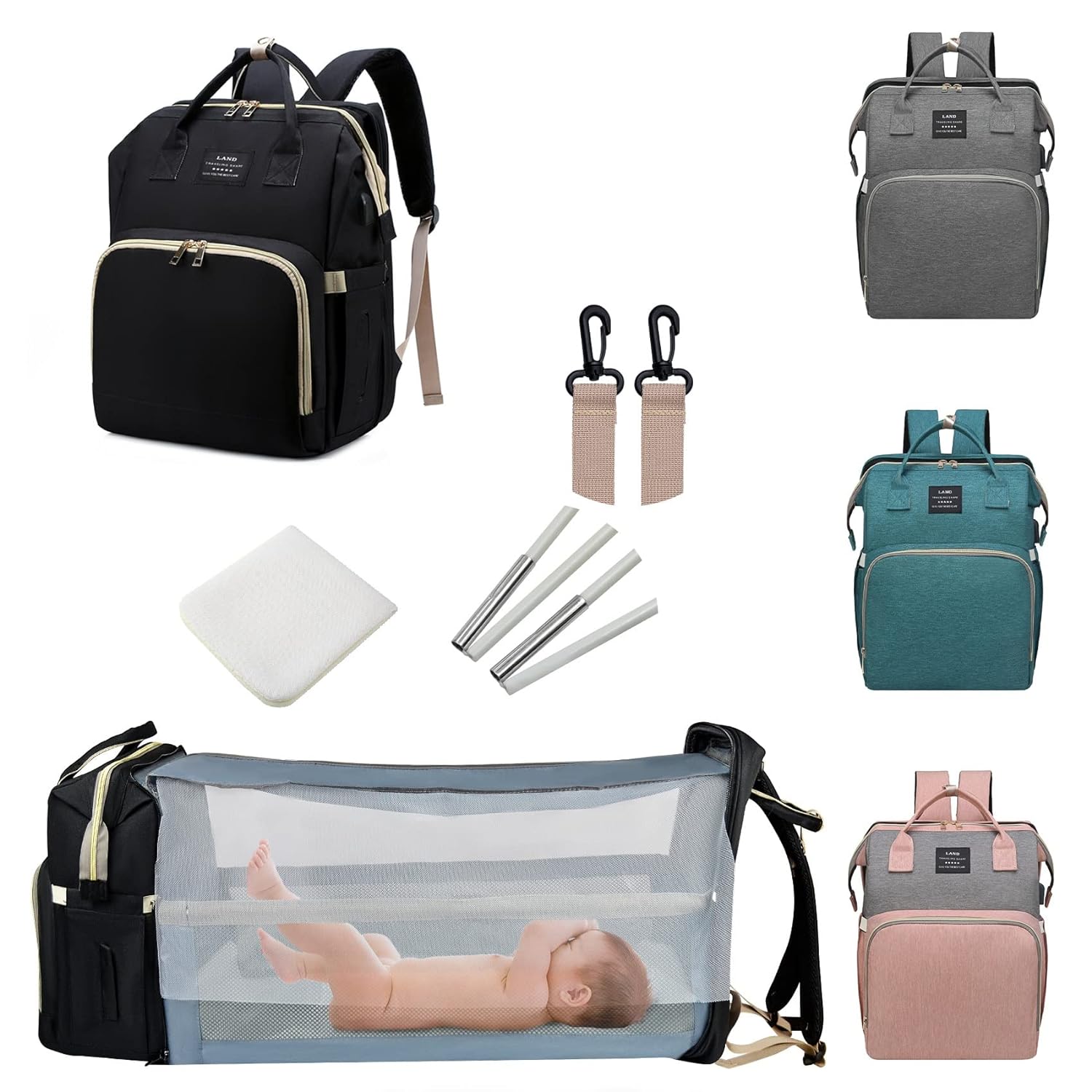 Diaper Bag with Changing Station,Diaper Bag Backpack,7 in 1 Travel Diaper Bag,Mo...