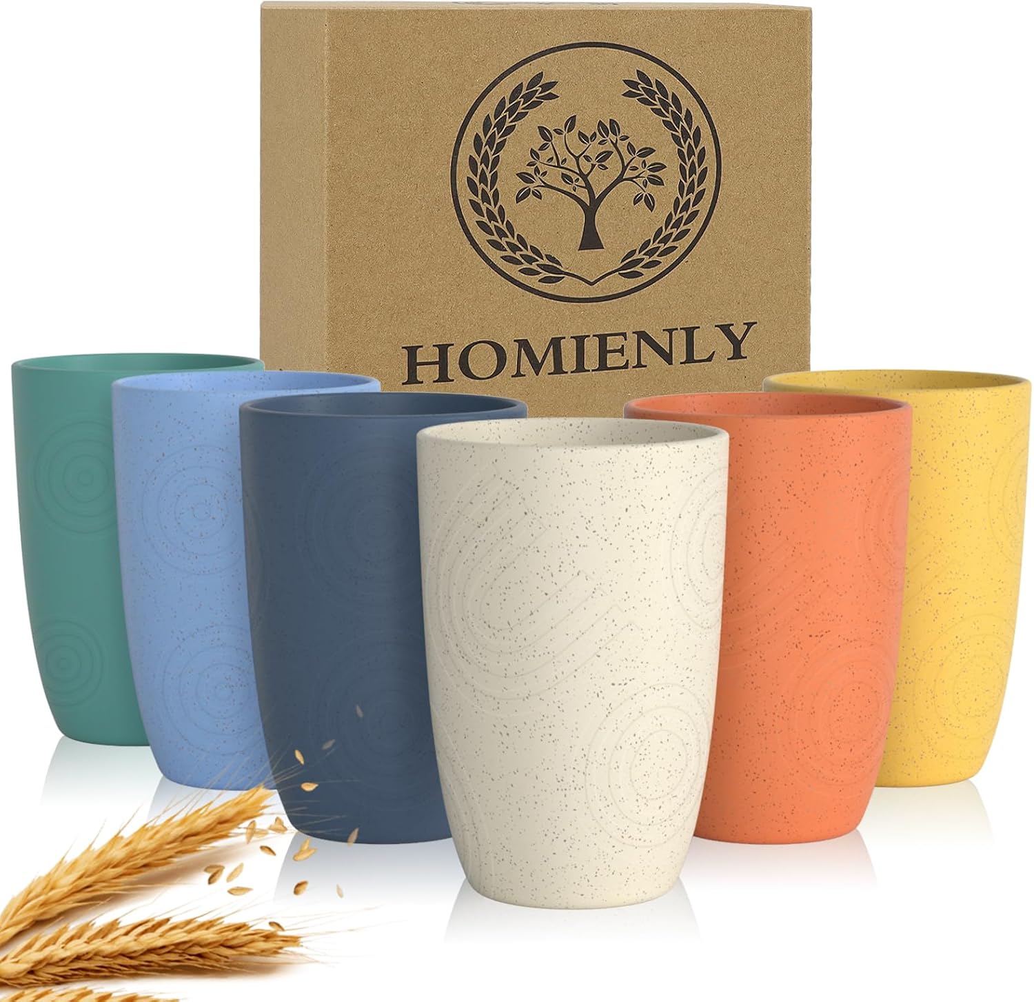 Homienly Drinking Glasses Premium Wheat Straw Unbreakable Cups - Set of 6 Altern...