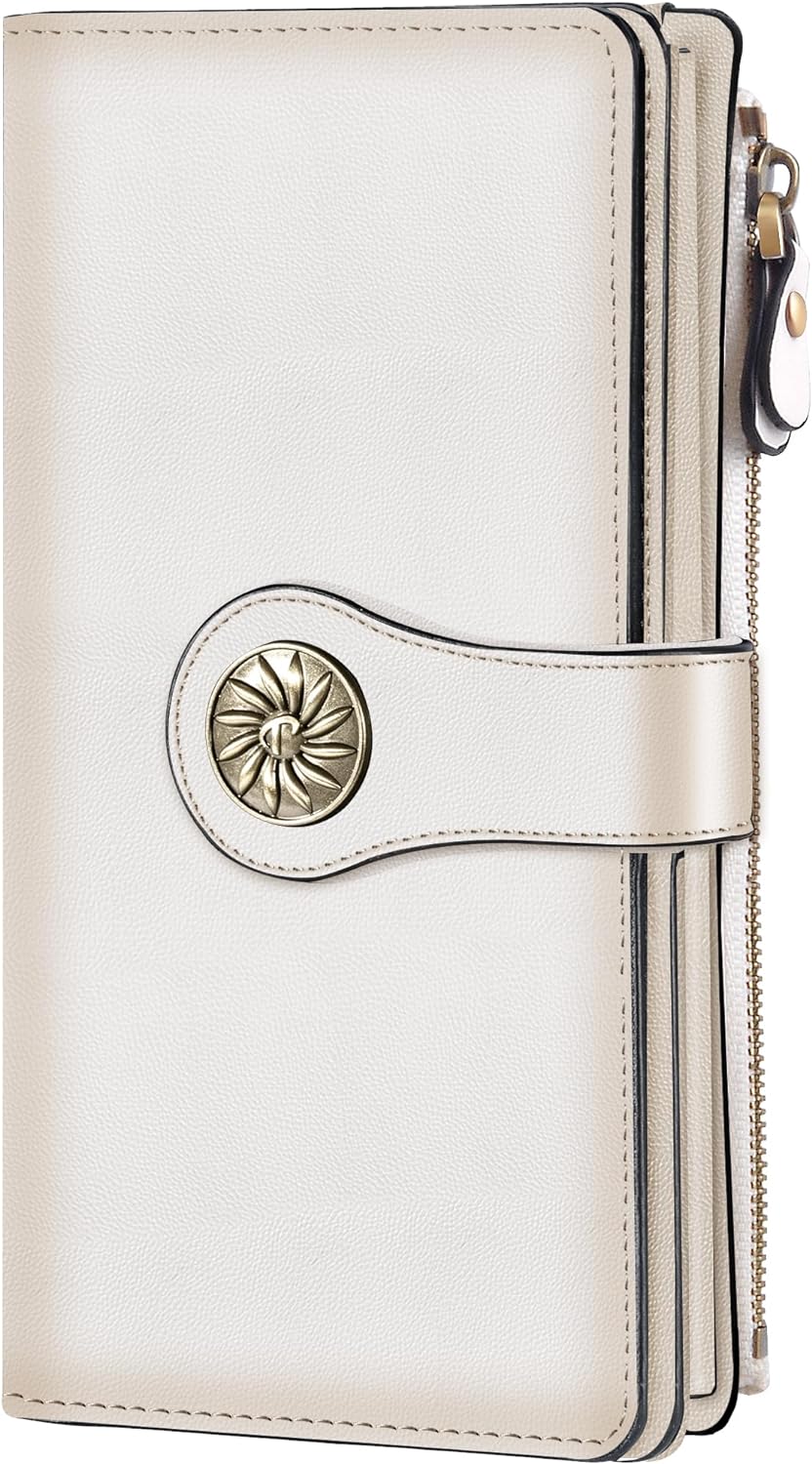 Travelambo Wallets Women RFID Large Capacity Luxury Waxed Leather Clutch Wallet...