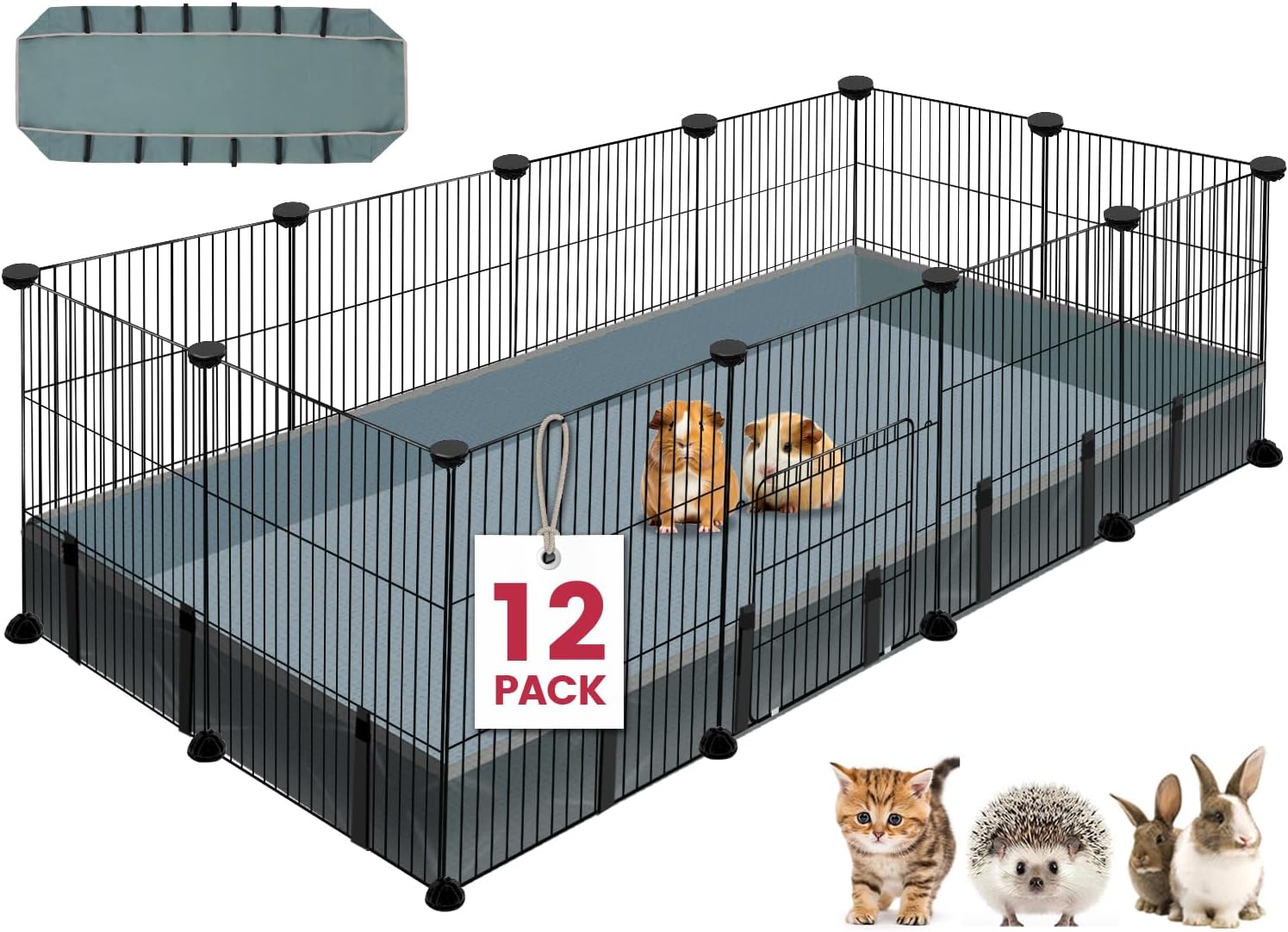 12 Panels Small Animal Playpen,Pet Playpen with Waterproof Mat,C&C Cage for Guin...