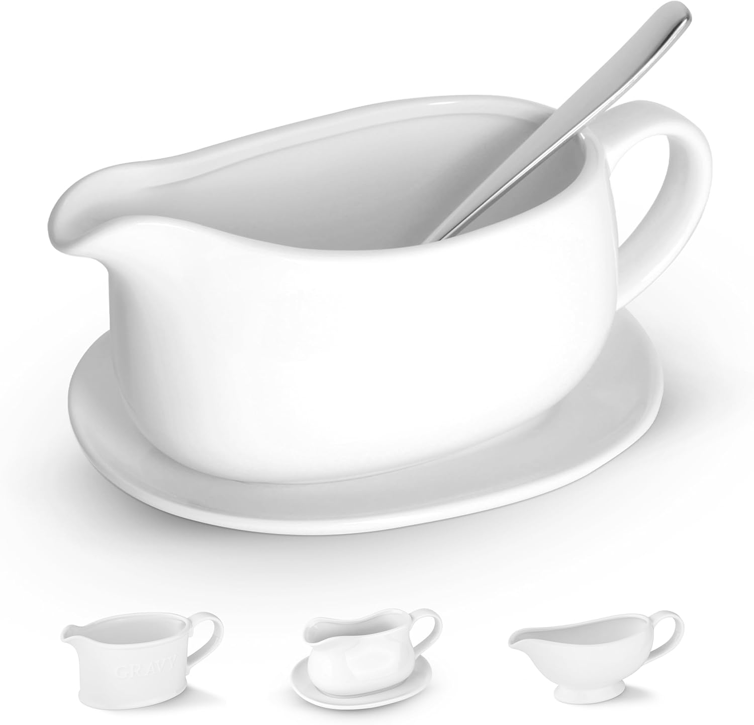 Kook Gravy Boat & Saucer, Ceramic Serving Dish, Dispenser with Tray for Sauces,...