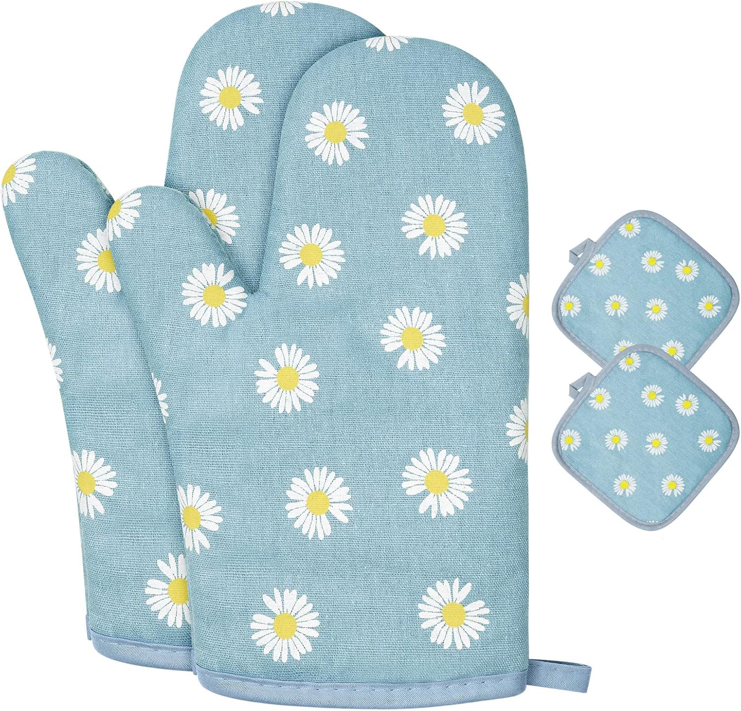 AUAUY Oven Mitts and Potholders, BBQ Gloves Heat Resistant, 1 Pair Oven Mitts an...