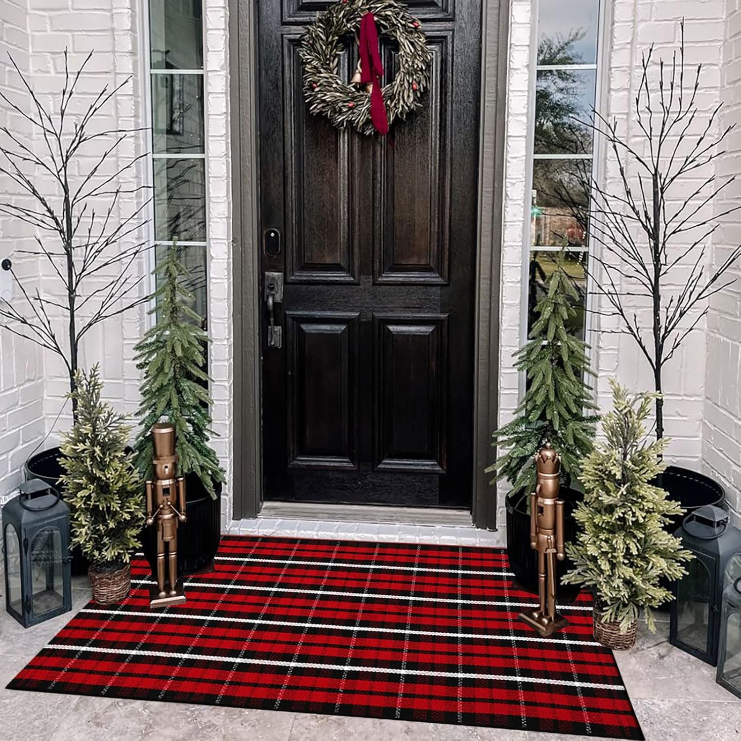 Christmas Plaid Outdoor Rug, Special Red Outdoor Rug, High-Quality 27.5''x43'' R...
