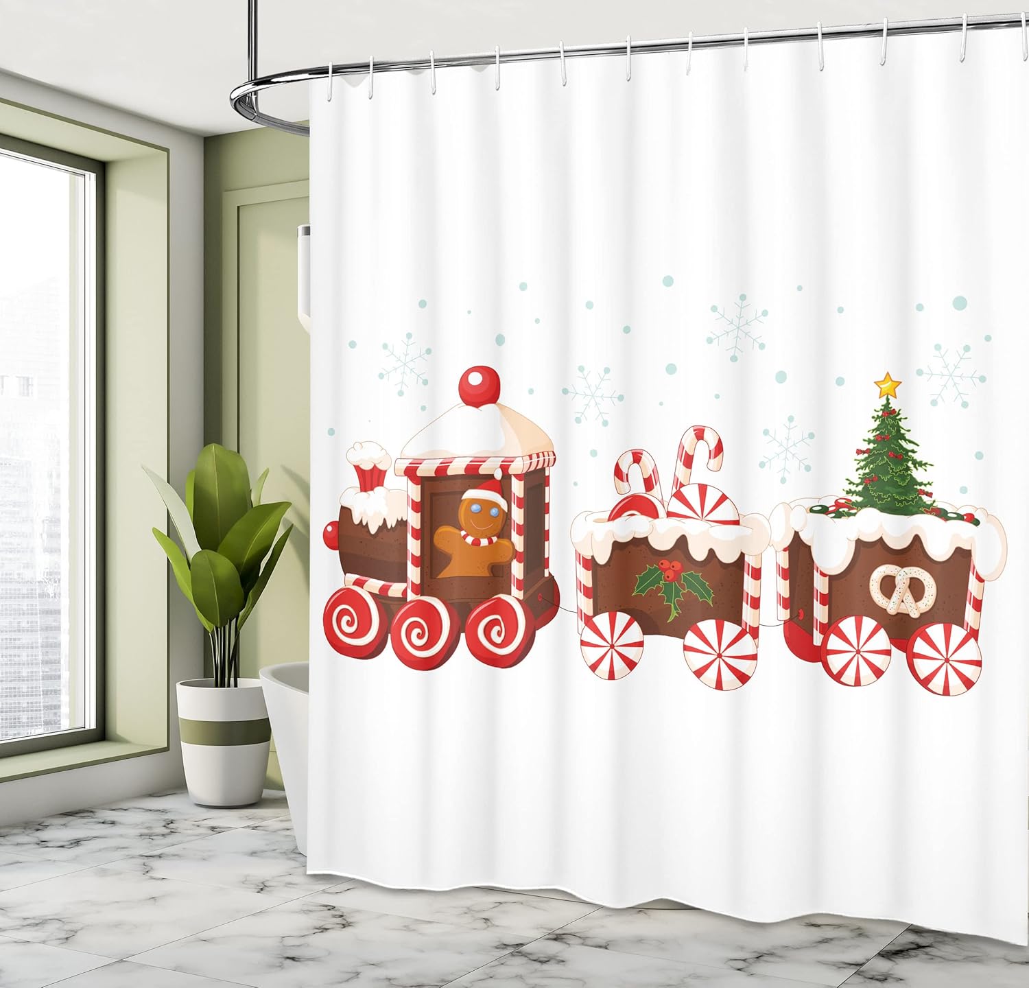 Ambesonne Christmas Shower Curtain, Special Bathroom Decor Set with Gingerbread...