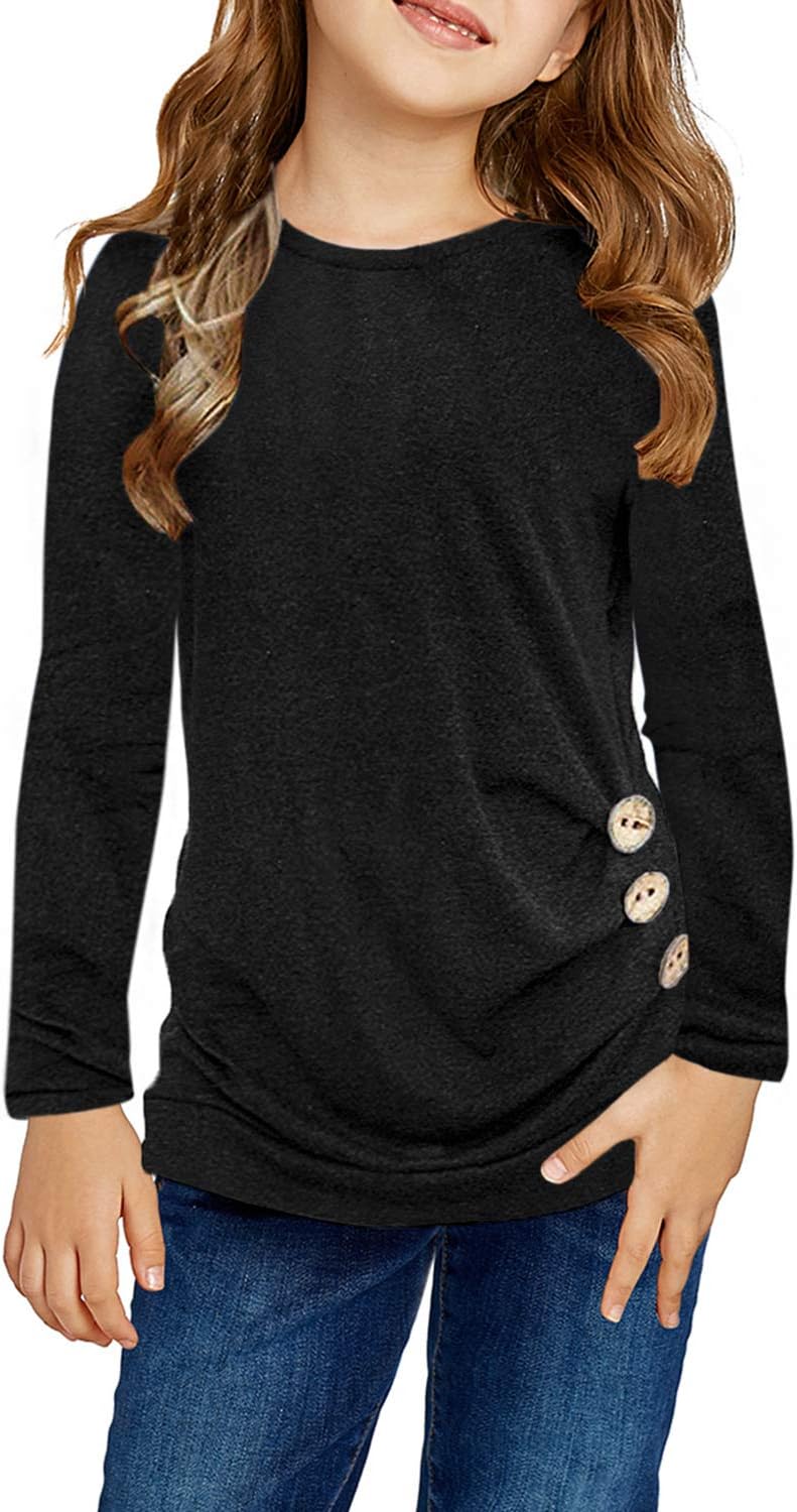 Ecokauer Girls Casual Tunic Tops Knot Front Long Sleeve Loose Soft Blouse T-Shir...