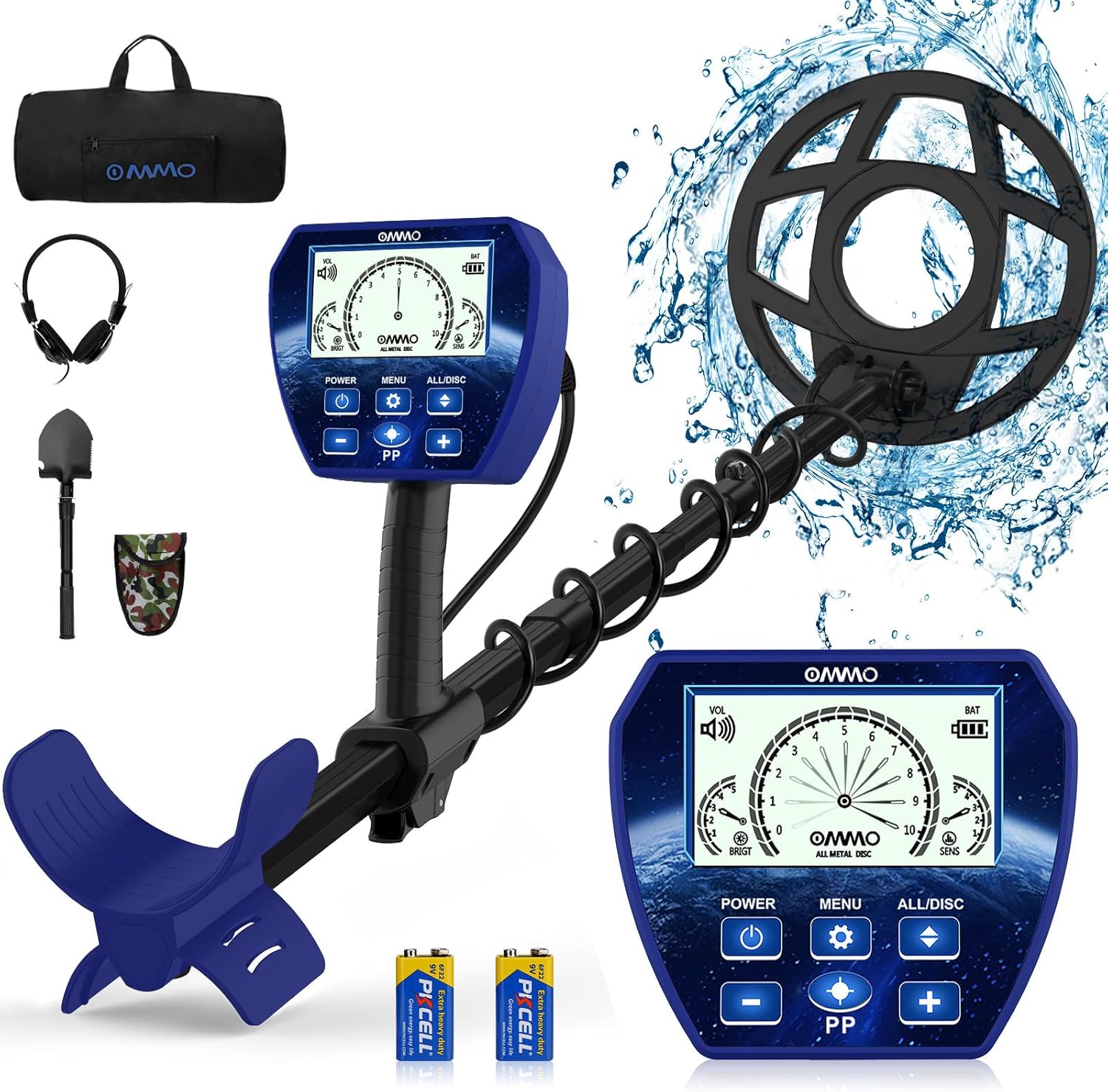 OMMO Metal Detector for Adults Professional, Large Backlit LCD Display, High Acc...
