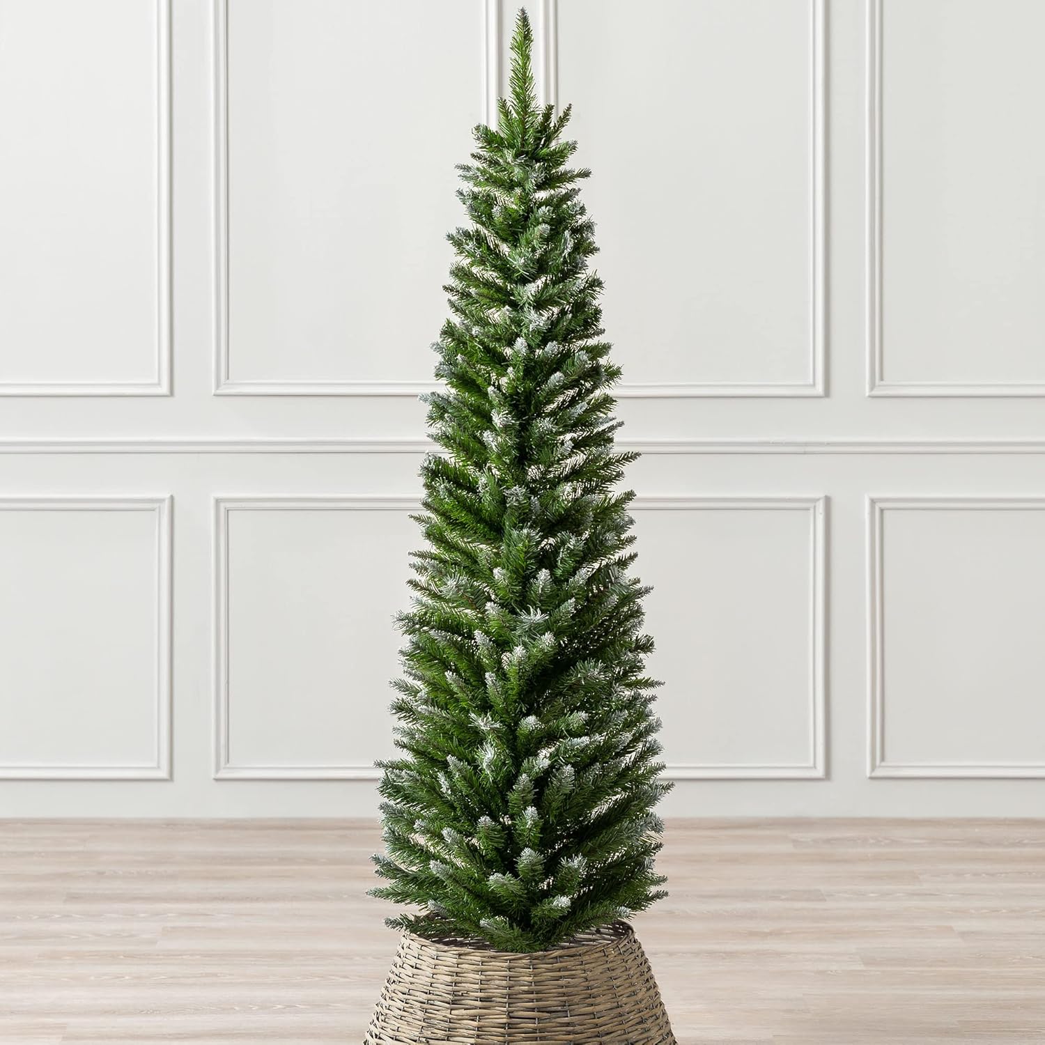 CHRISTOW Frosted Pencil Christmas Tree 5ft, Artificial Slim Snowy Spruce, Indoor...