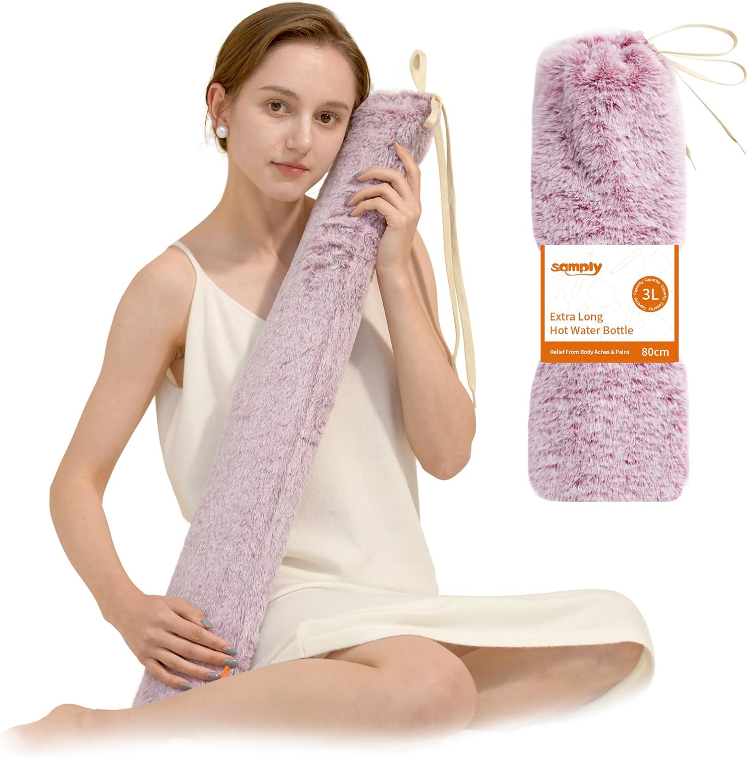 samply Long Hot Water Bottle - 3L Large Capacity, Hot Water Bag with Furry Cover...