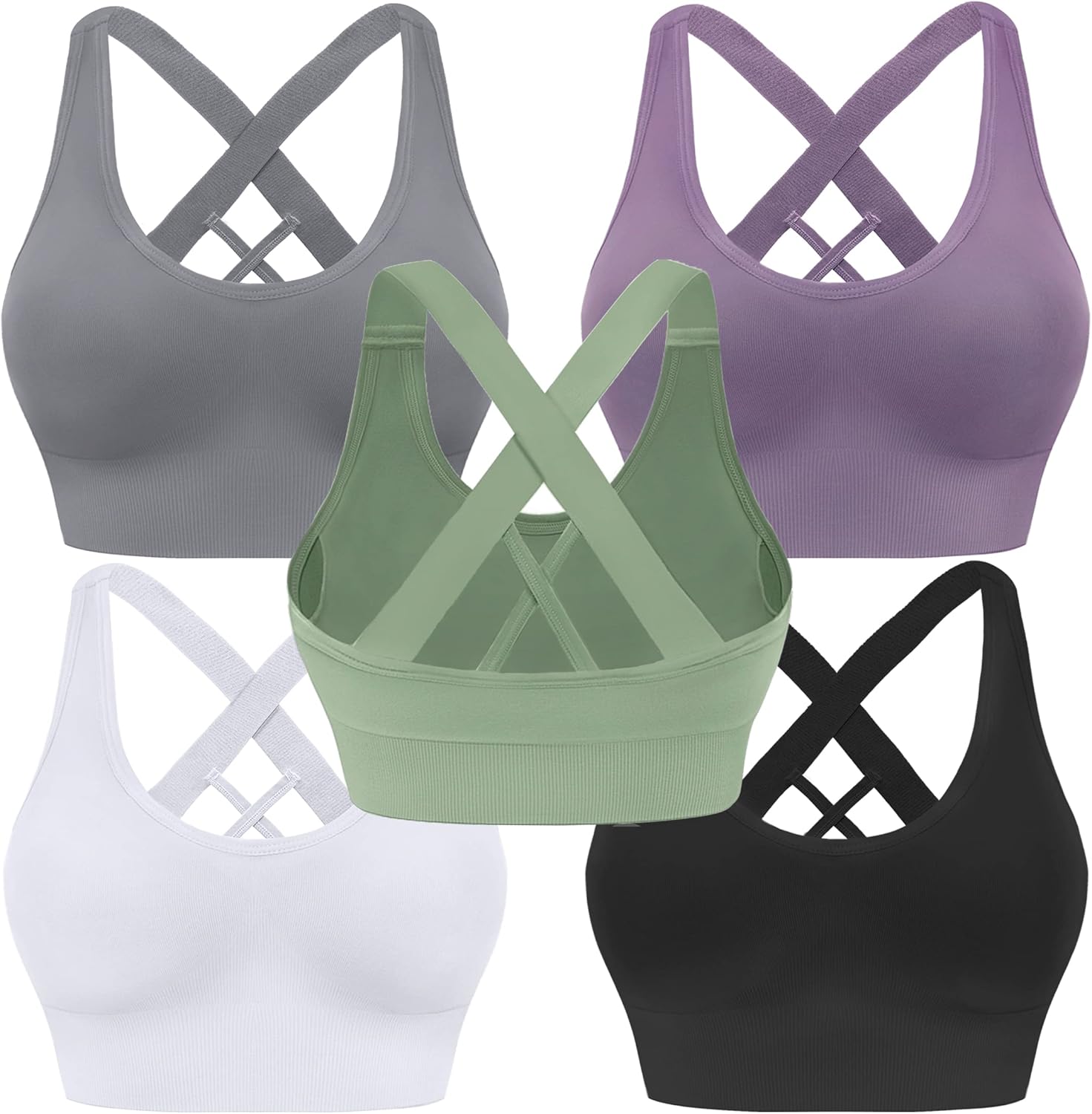 Evercute Sports Bra for Women Padded Medium Support Criss Cross Strappy Bras Sea...
