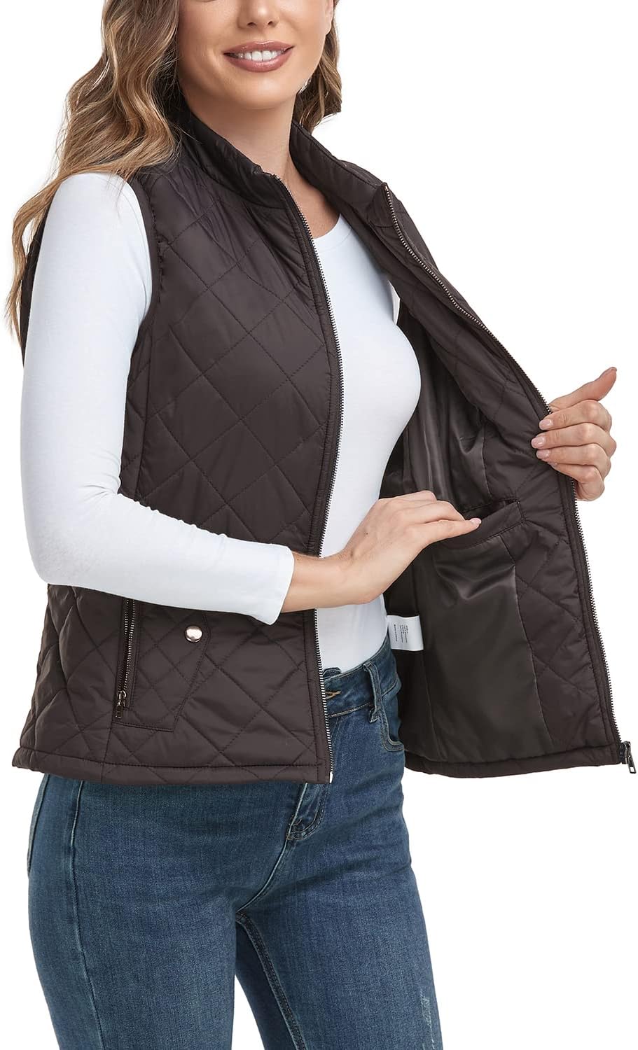 LONGKING 2024 Upgraded, Women's Outwear Vest With One Inner Pocket - Stand Colla...
