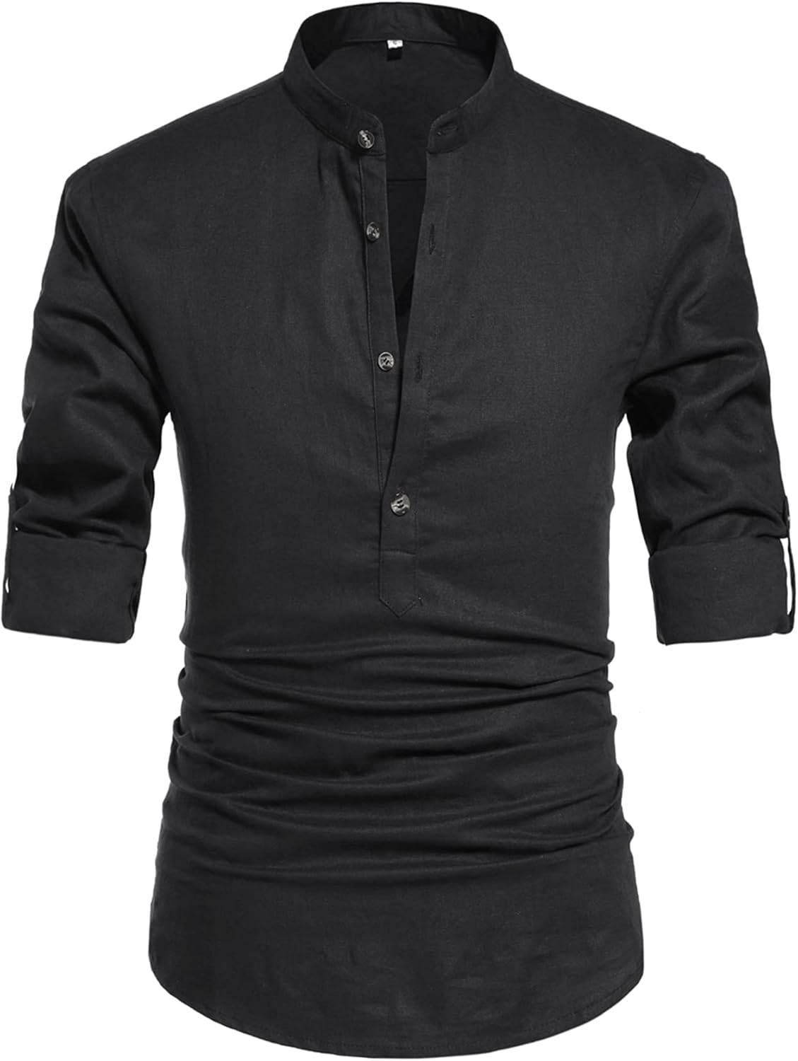 NITAGUT Men Henley Neck Long Sleeve Daily Look Linen Shirts Medium Black