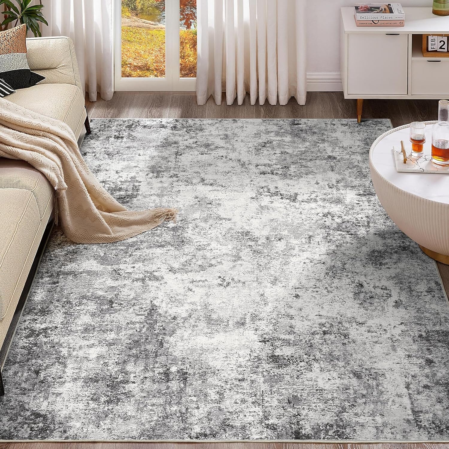 8x10 Area Rug, Special Living Room Rug - High Quality Washable Neutral Modern Ab...