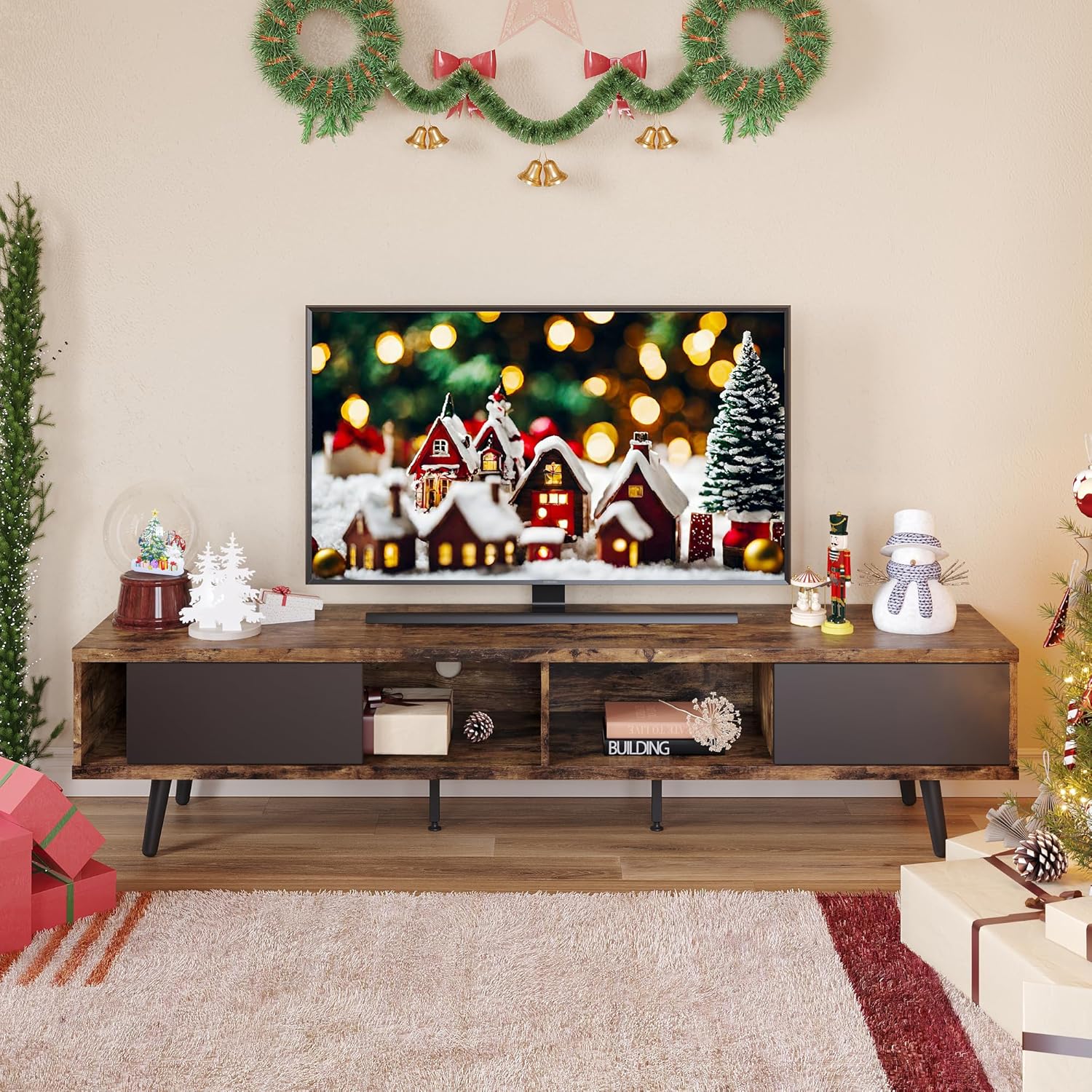 Bestier 70 inch Mid Century Modern TV Stand for 75 inch TV, Low Profile TV Stand...