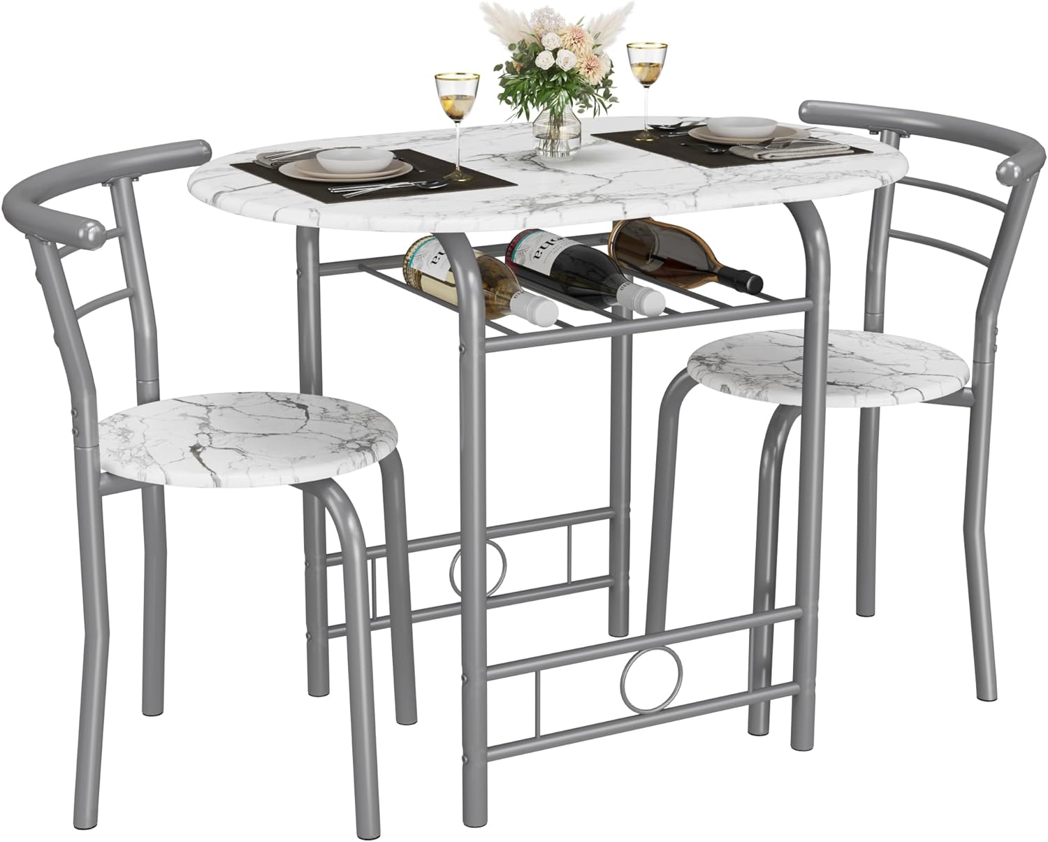 JUMMICO 3-Piece Wooden Round Table, Special Dining Table Set for Kitchen, Innova...