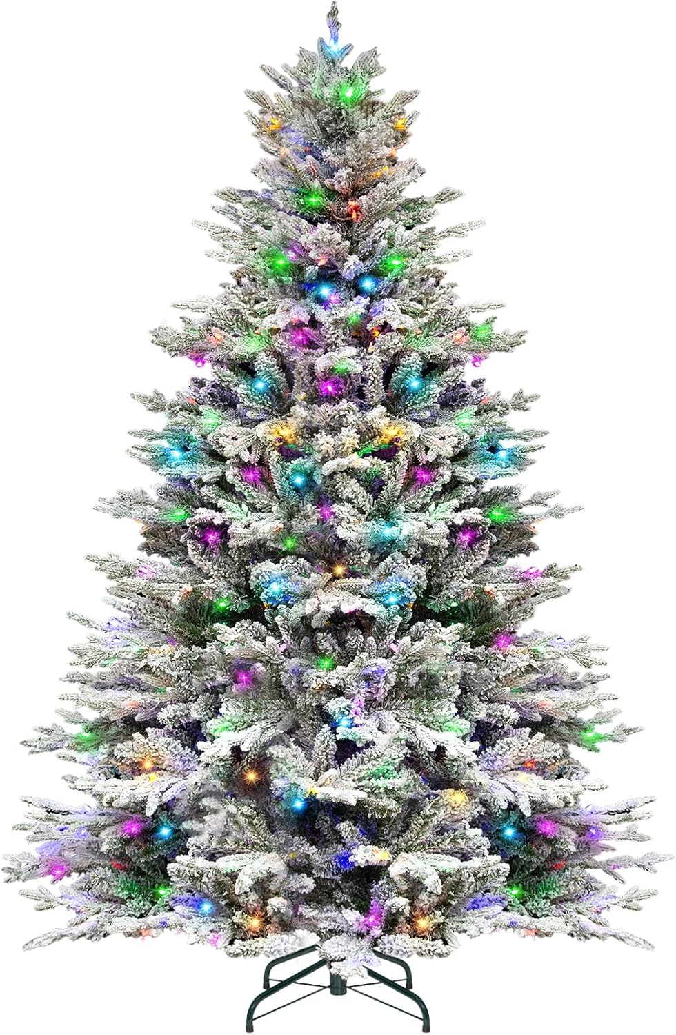 Hykolity 7.5 ft Prelit Snow Flocked Christmas Tree, 2806 PE&PVC Realistic Branch...